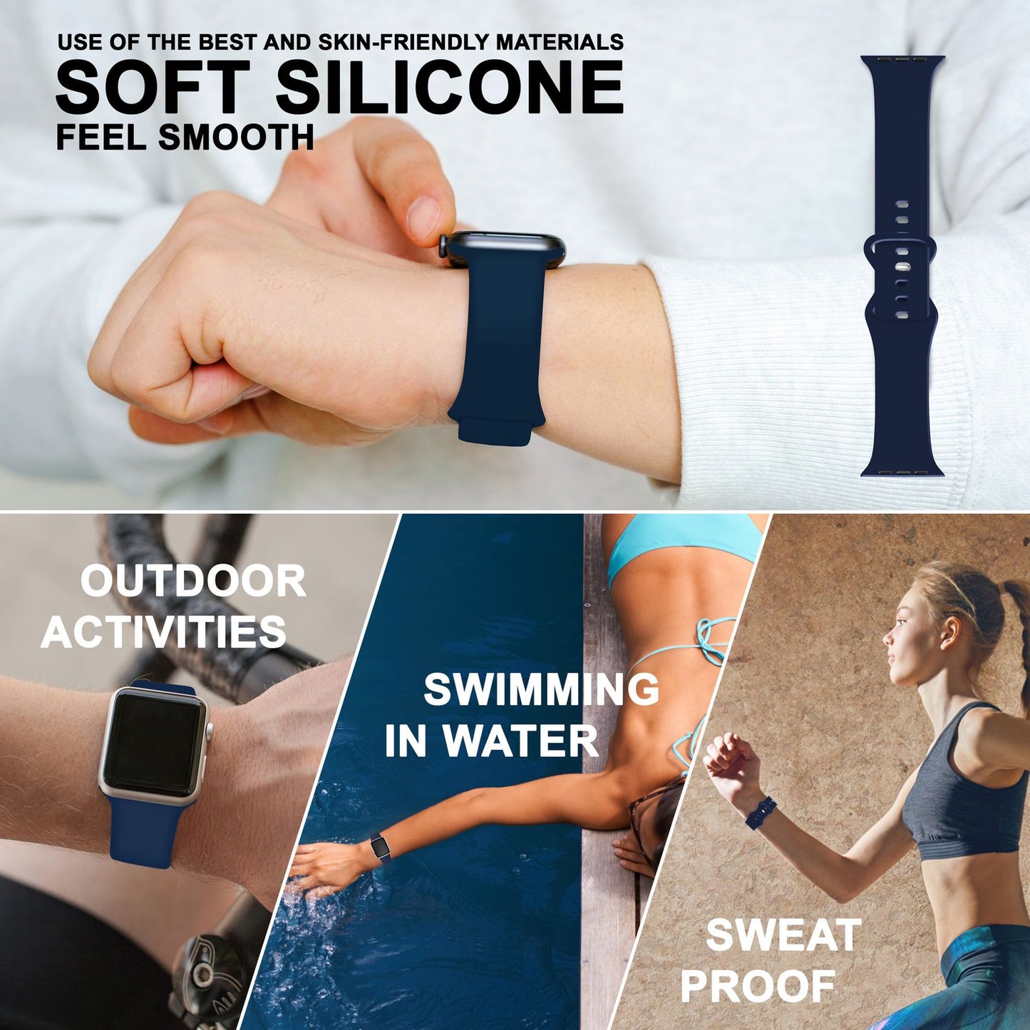 Silicone band for Apple Watch SE/8/7/6/5/4/3/2/1, 38mm 40mm 41mm