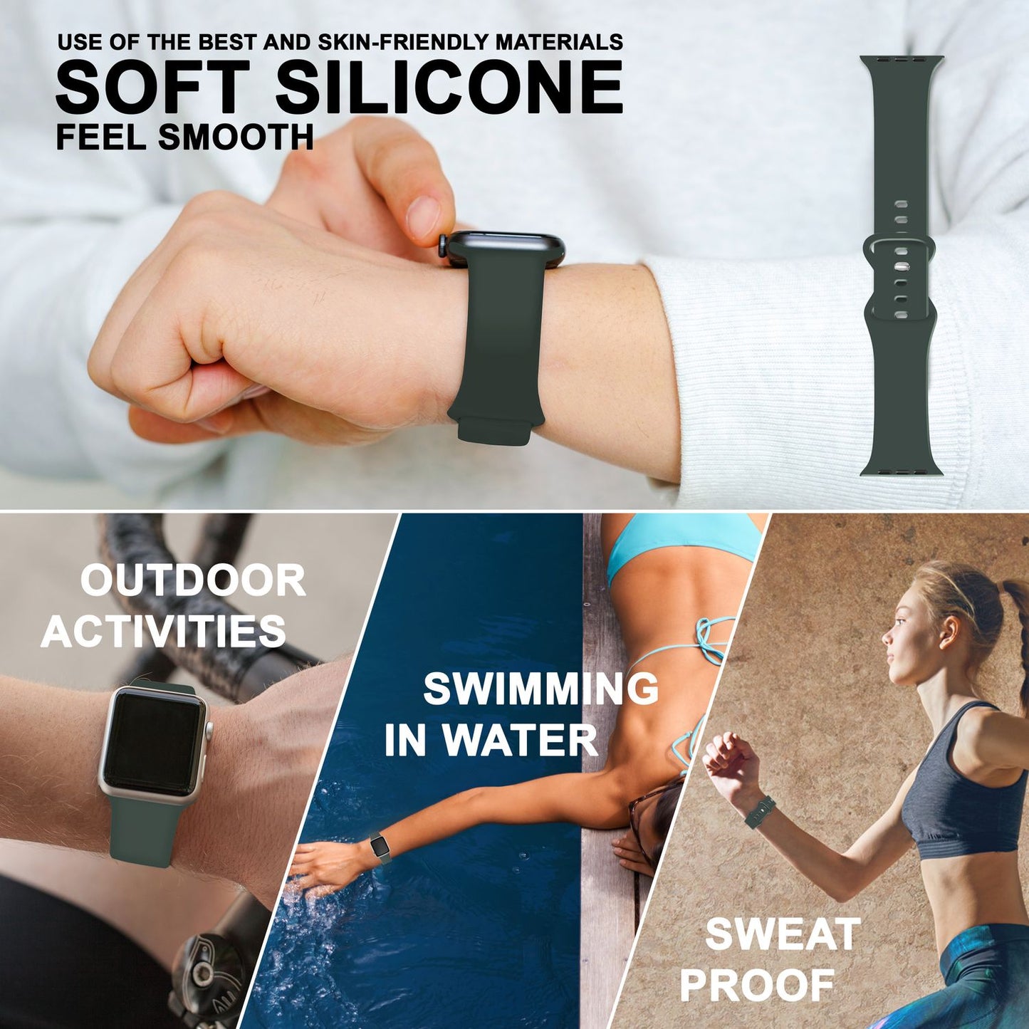 Silicone band for Apple Watch SE/8/7/6/5/4/3/2/1, 38mm 40mm 41mm