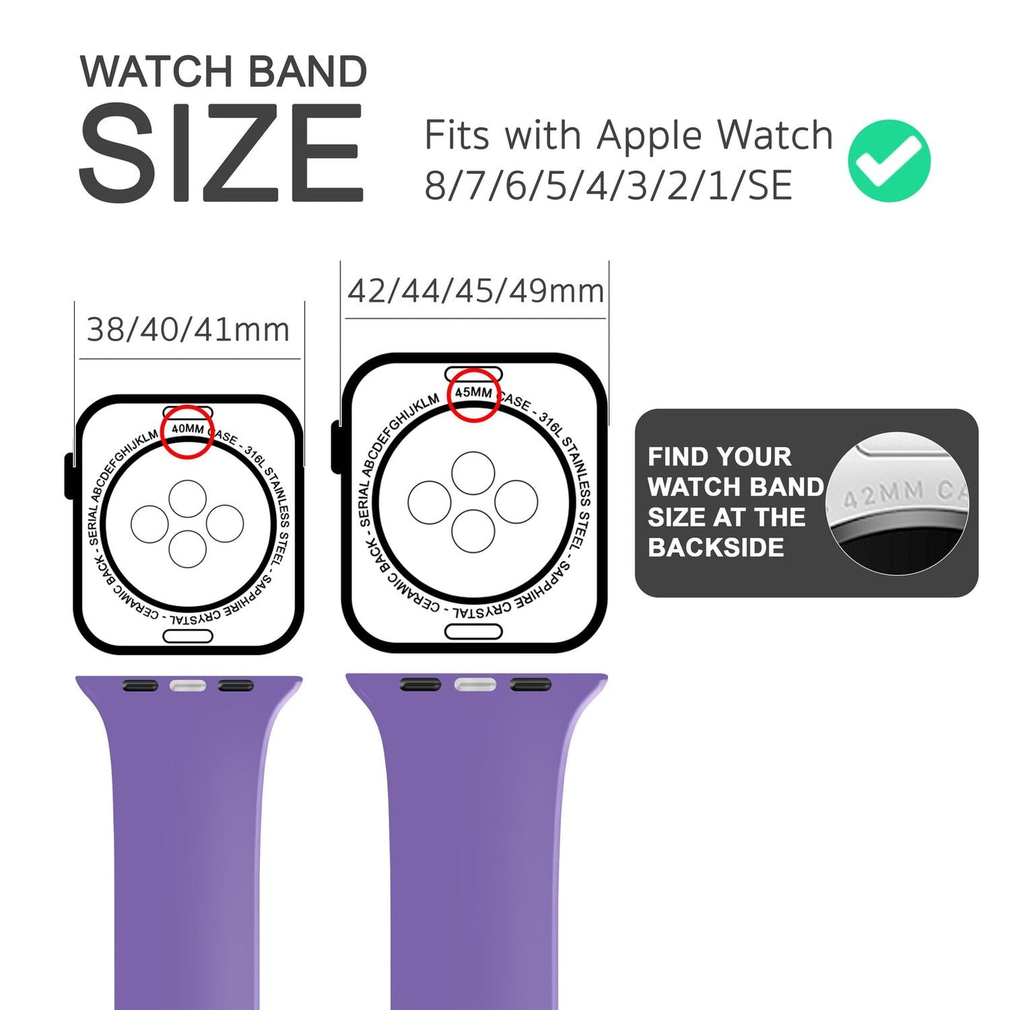 Silicone band for Apple Watch SE/8/7/6/5/4/3/2/1, 38mm 40mm 41mm