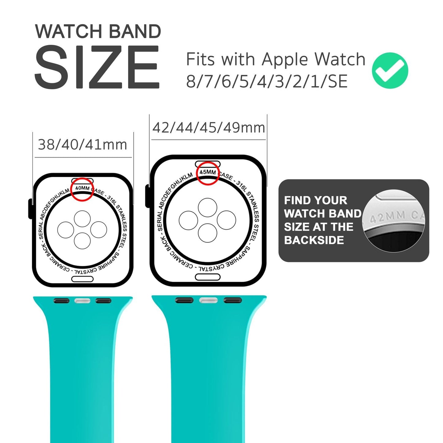 Silicone band for Apple Watch SE/8/7/6/5/4/3/2/1, 38mm 40mm 41mm