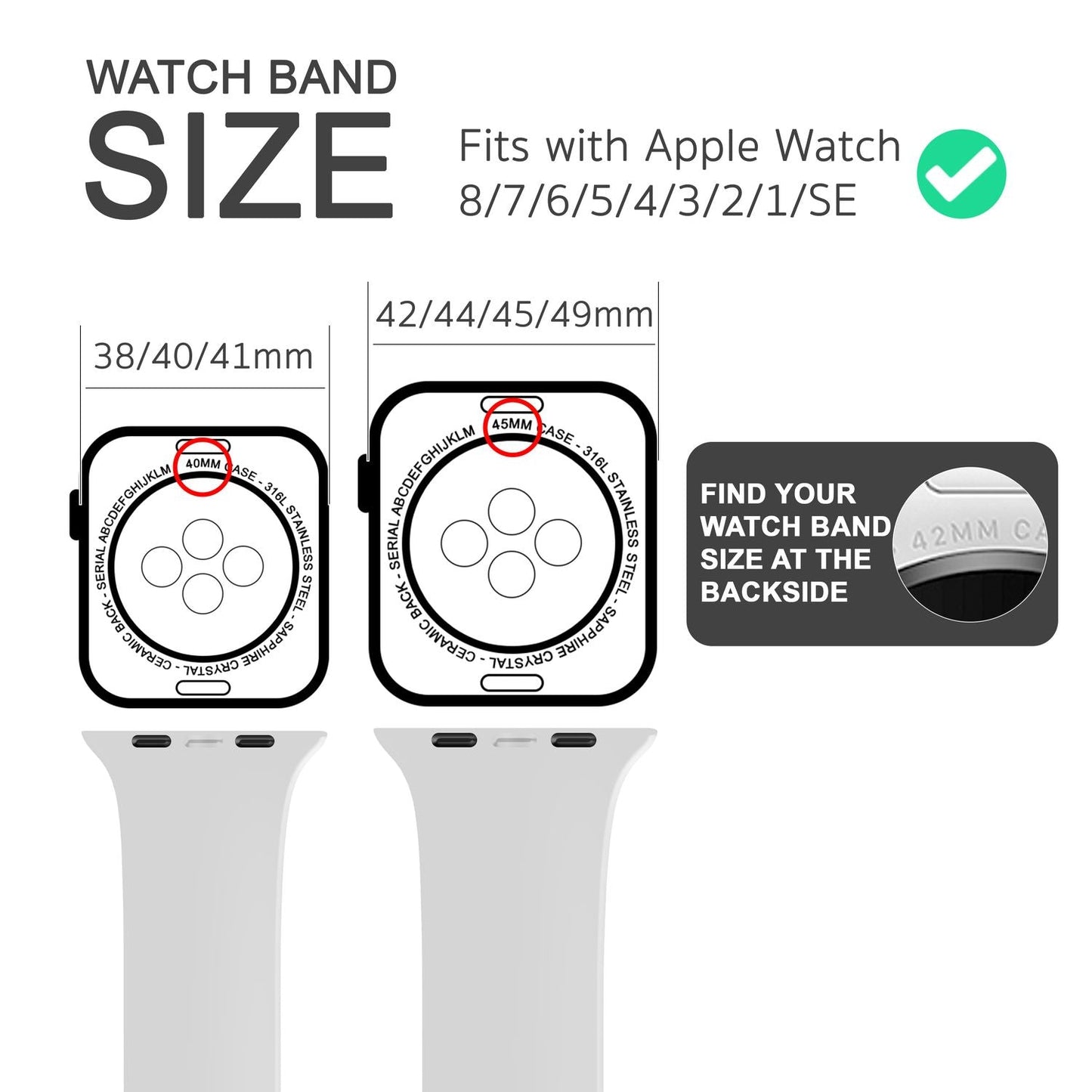 Silicone band for Apple Watch SE/8/7/6/5/4/3/2/1, 38mm 40mm 41mm