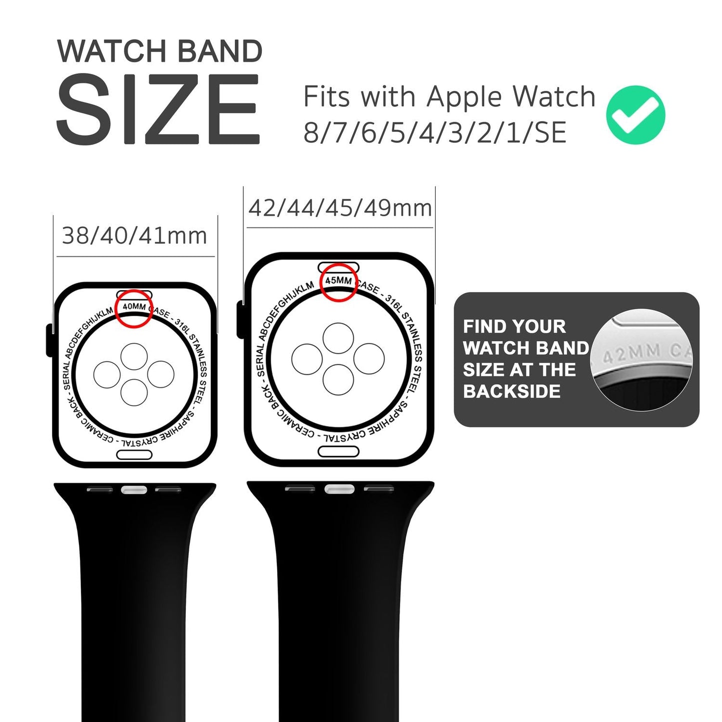 Silicone band for Apple Watch Ultra/SE/8/7/6/5/4/3/2/1, 42mm 44mm 45mm 49mm
