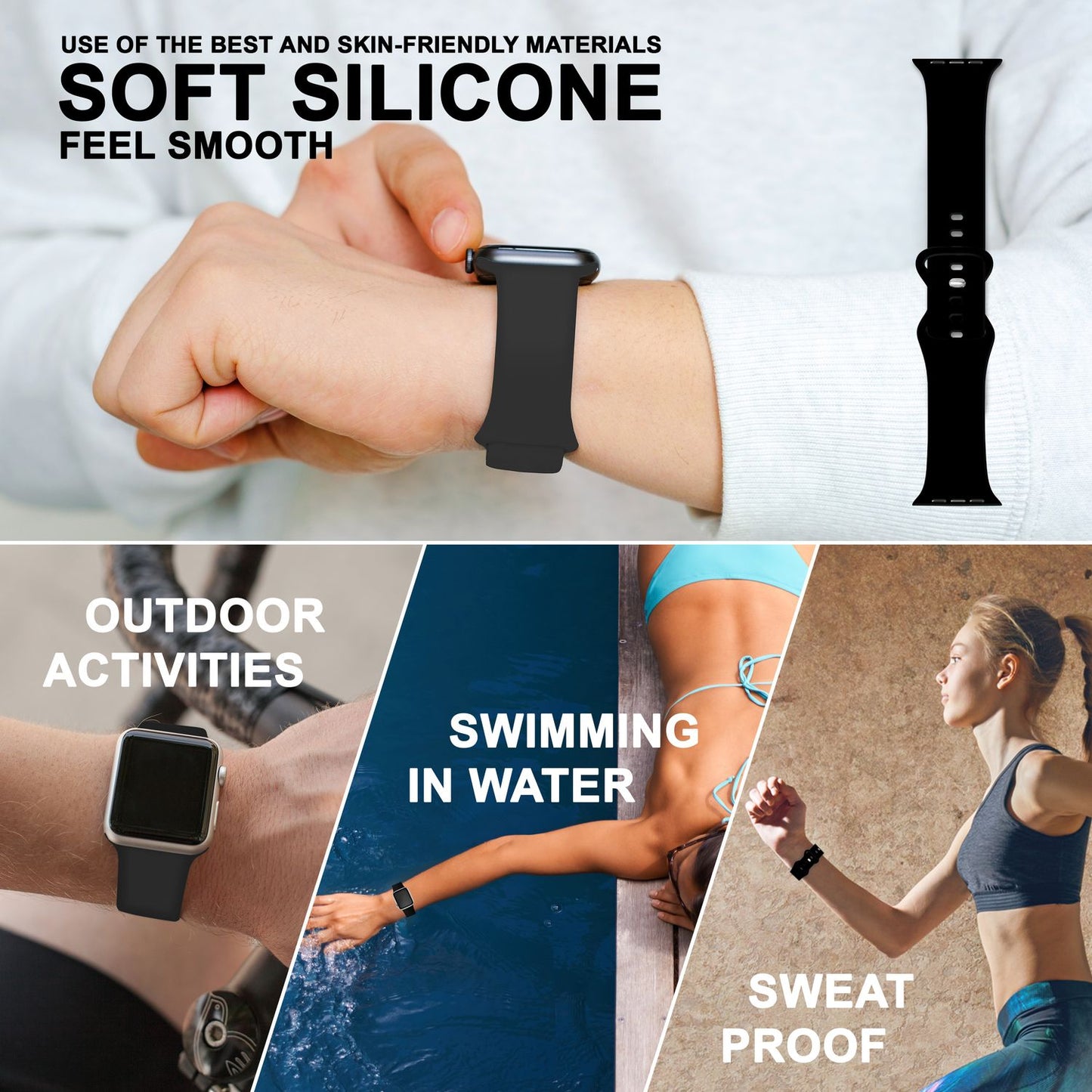 Silicone band for Apple Watch Ultra/SE/8/7/6/5/4/3/2/1, 42mm 44mm 45mm 49mm