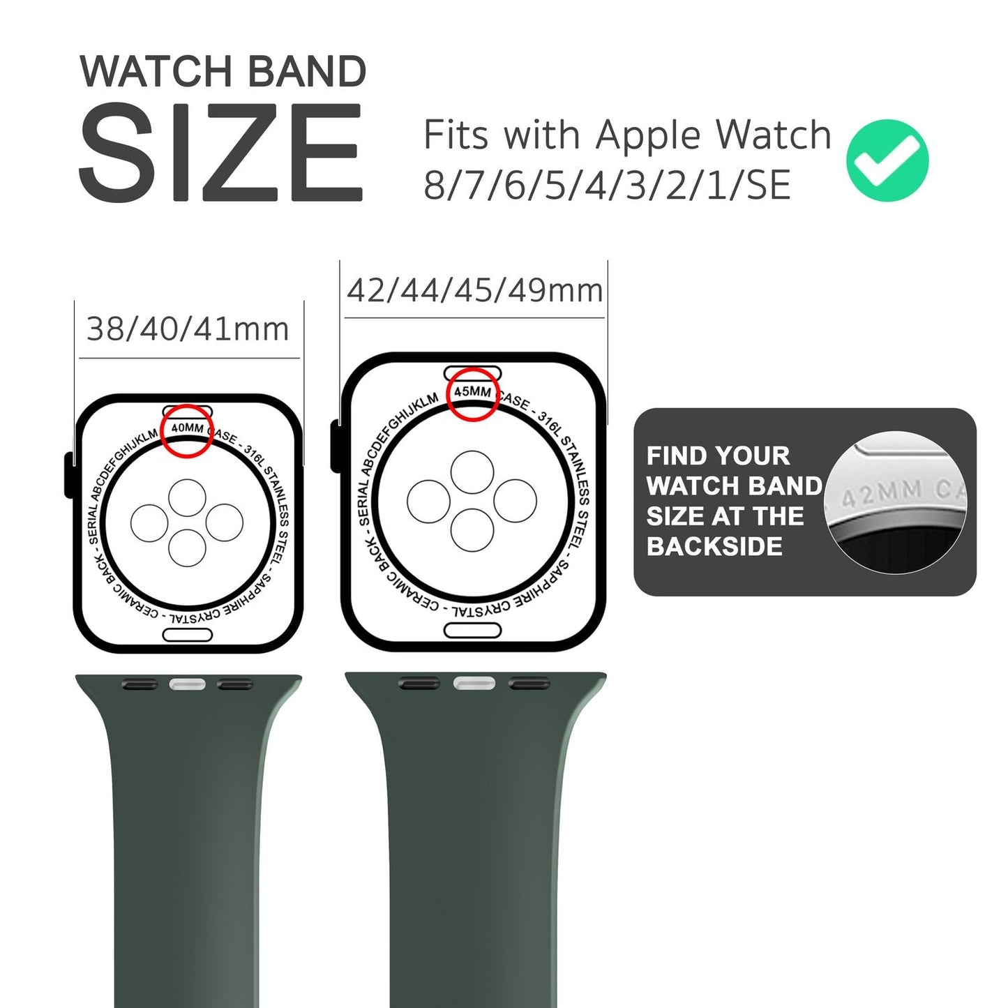 Silicone band for Apple Watch Ultra/SE/8/7/6/5/4/3/2/1, 42mm 44mm 45mm 49mm
