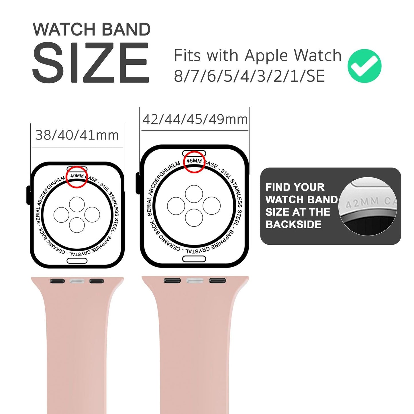 Silicone band for Apple Watch Ultra/SE/8/7/6/5/4/3/2/1, 42mm 44mm 45mm 49mm