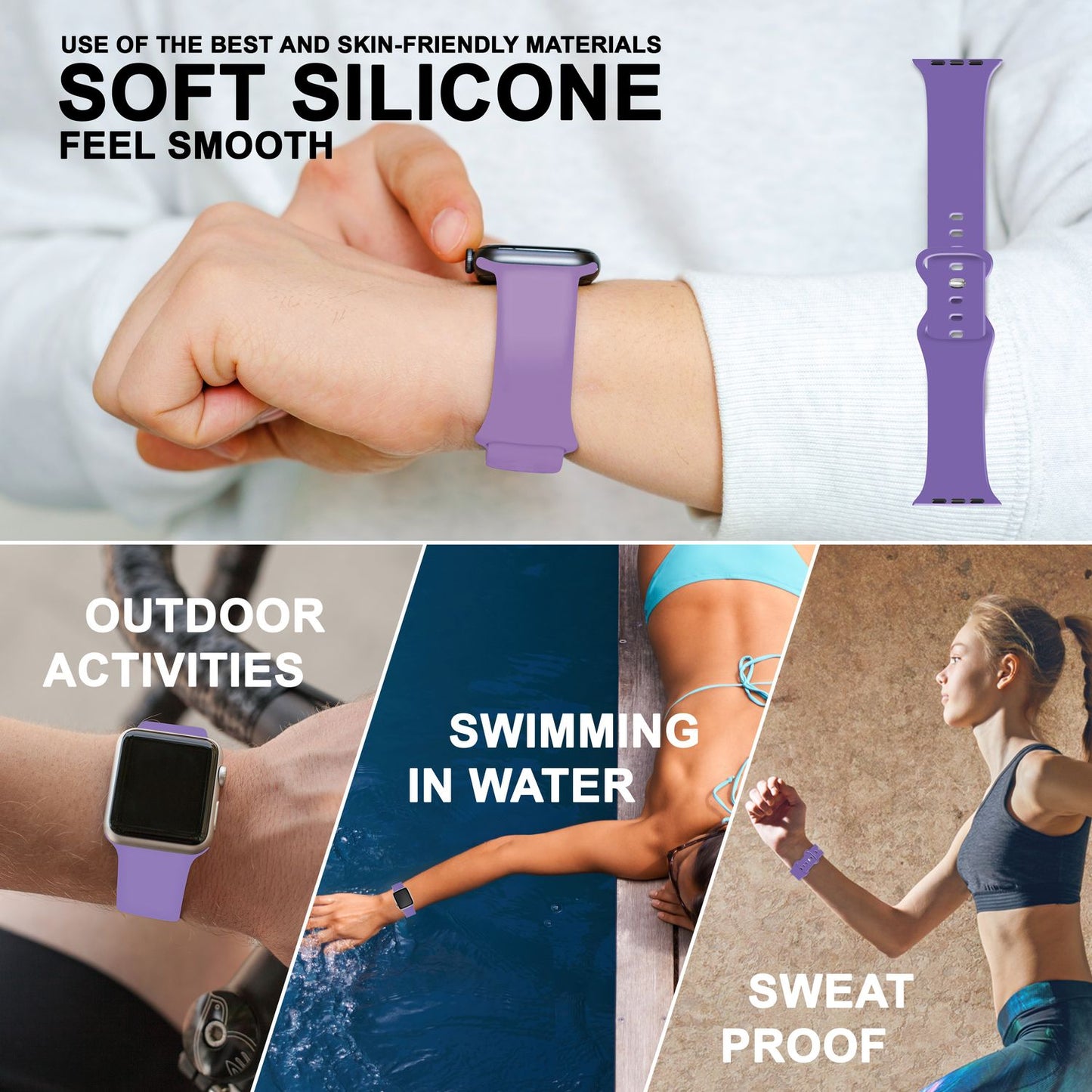 Silicone band for Apple Watch Ultra/SE/8/7/6/5/4/3/2/1, 42mm 44mm 45mm 49mm