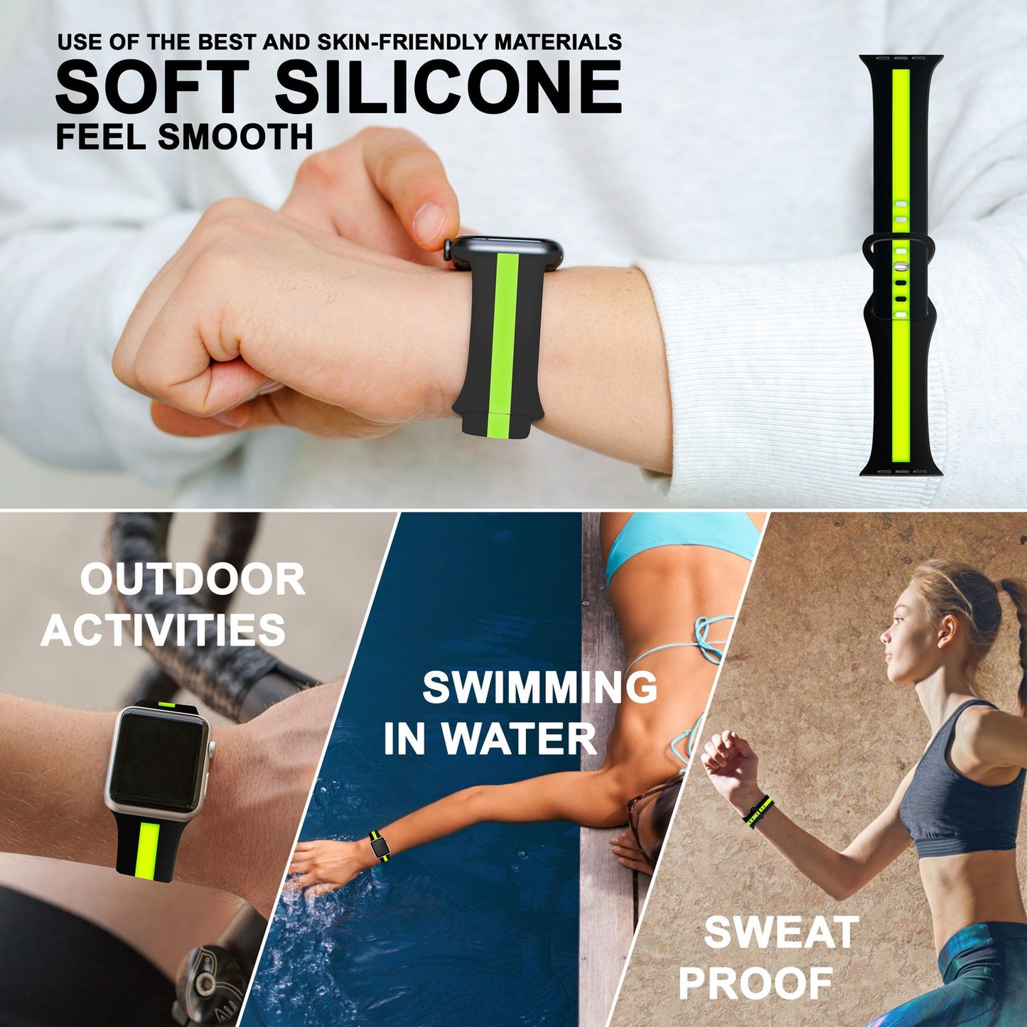 Röndótt sílikonól fyrir Apple Watch SE/8/7/6/5/4/3/2/1, 38mm 40mm 41mm