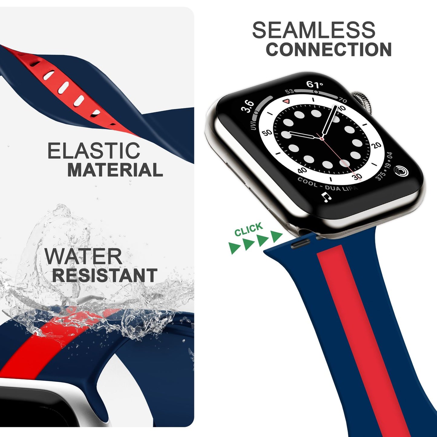 Röndótt sílikonól fyrir Apple Watch SE/8/7/6/5/4/3/2/1, 38mm 40mm 41mm