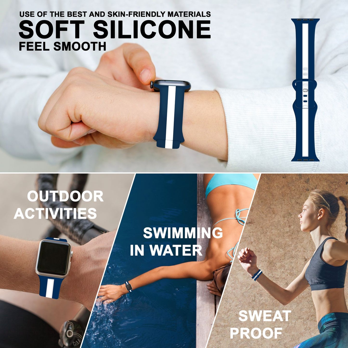 Röndótt sílikonól fyrir Apple Watch SE/8/7/6/5/4/3/2/1, 38mm 40mm 41mm