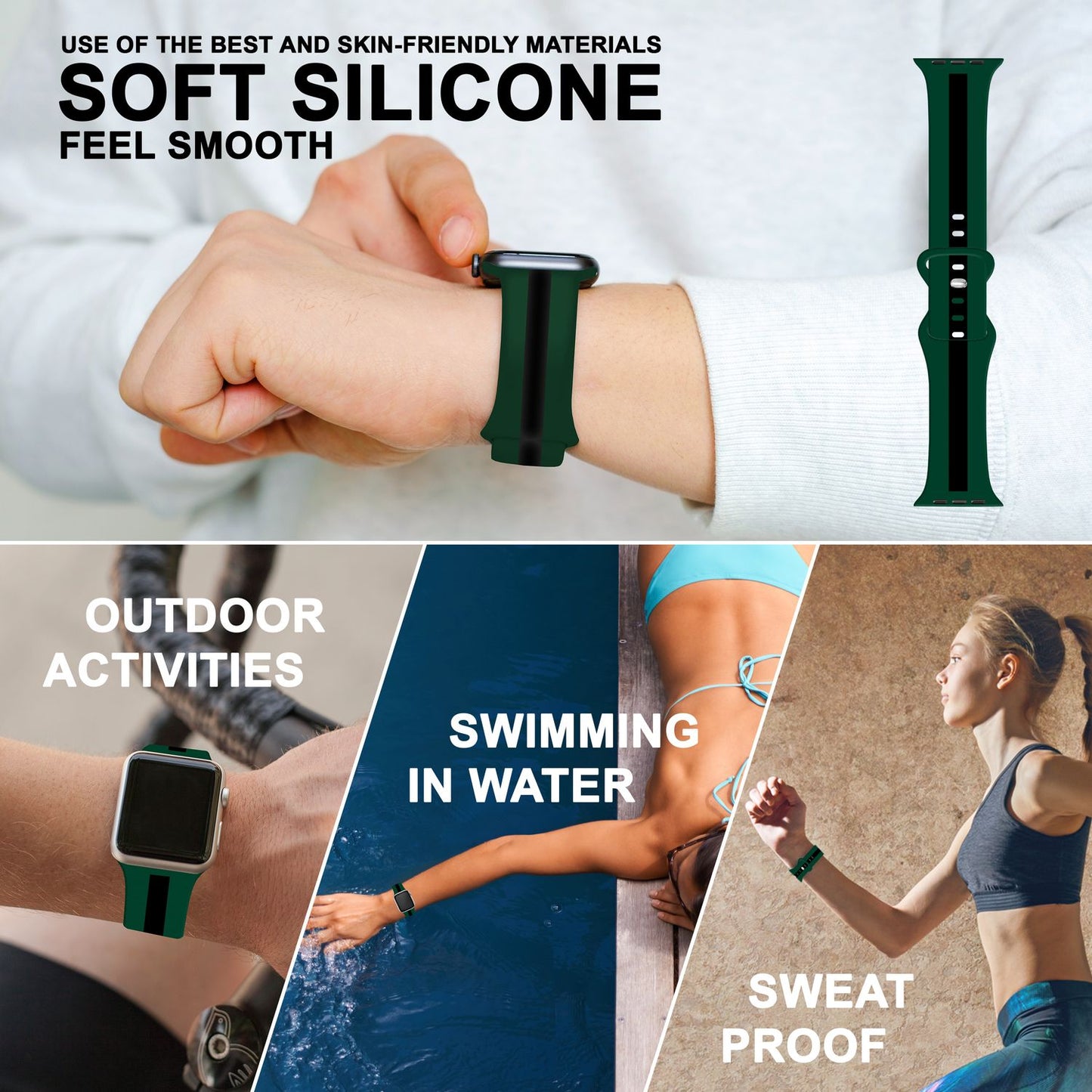 Röndótt sílikonól fyrir Apple Watch SE/8/7/6/5/4/3/2/1, 38mm 40mm 41mm