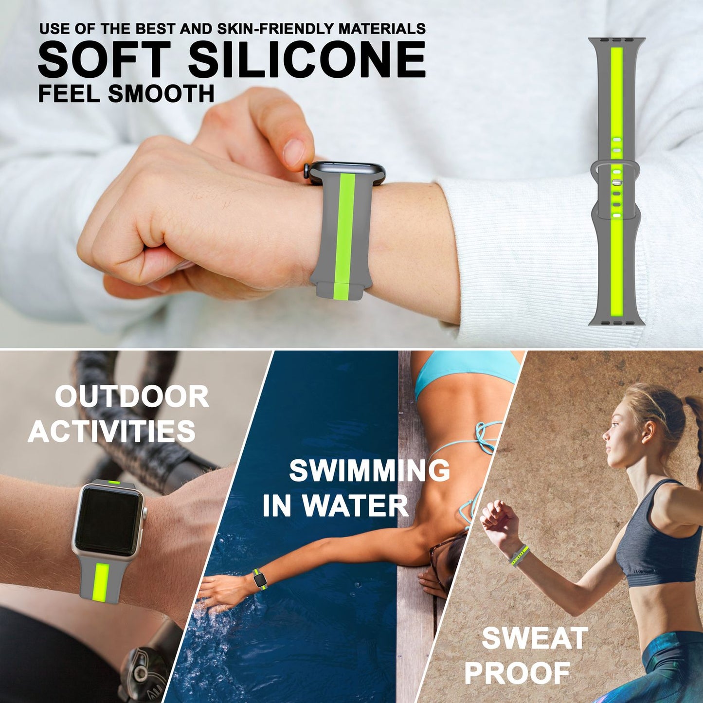 Röndótt sílikonól fyrir Apple Watch SE/8/7/6/5/4/3/2/1, 38mm 40mm 41mm