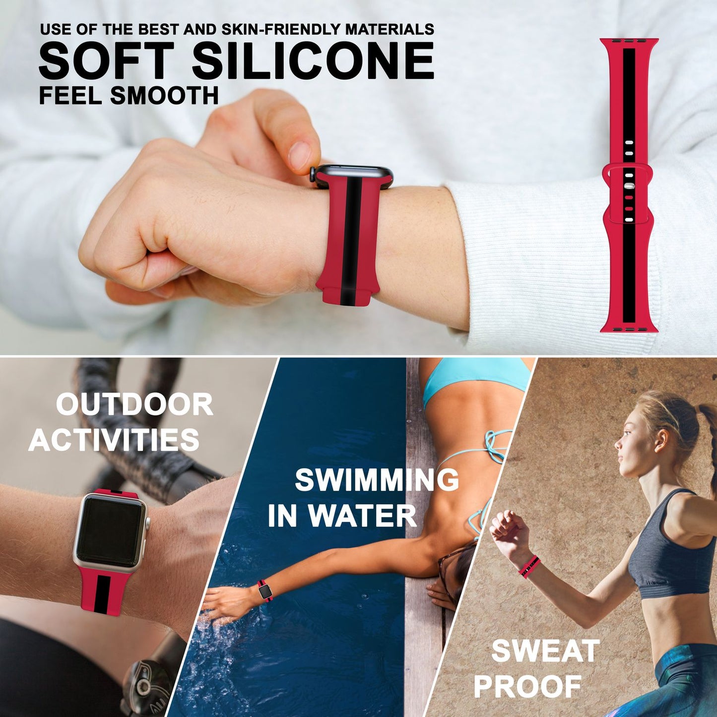 Röndótt sílikonól fyrir Apple Watch SE/8/7/6/5/4/3/2/1, 38mm 40mm 41mm