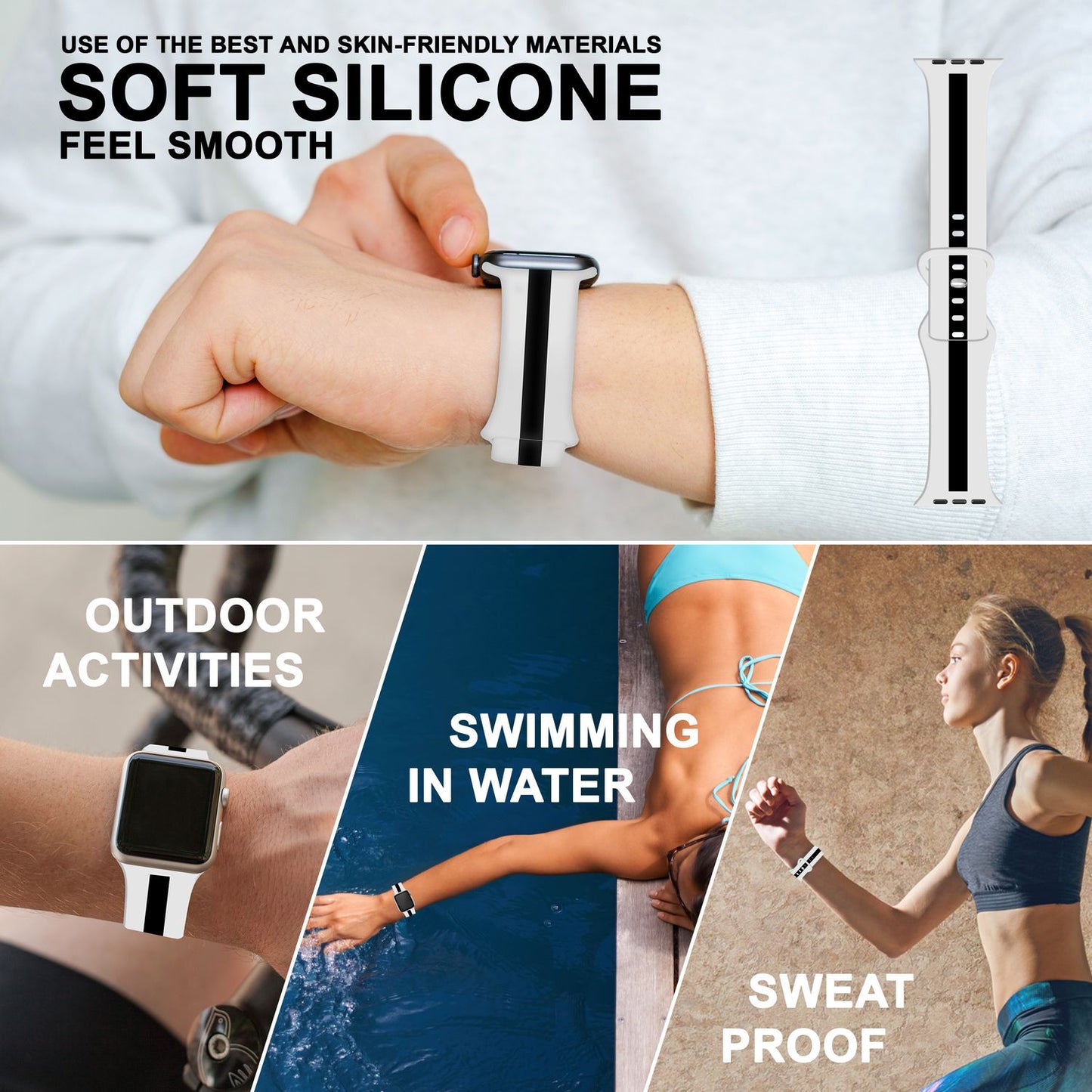 Röndótt sílikonól fyrir Apple Watch SE/8/7/6/5/4/3/2/1, 38mm 40mm 41mm