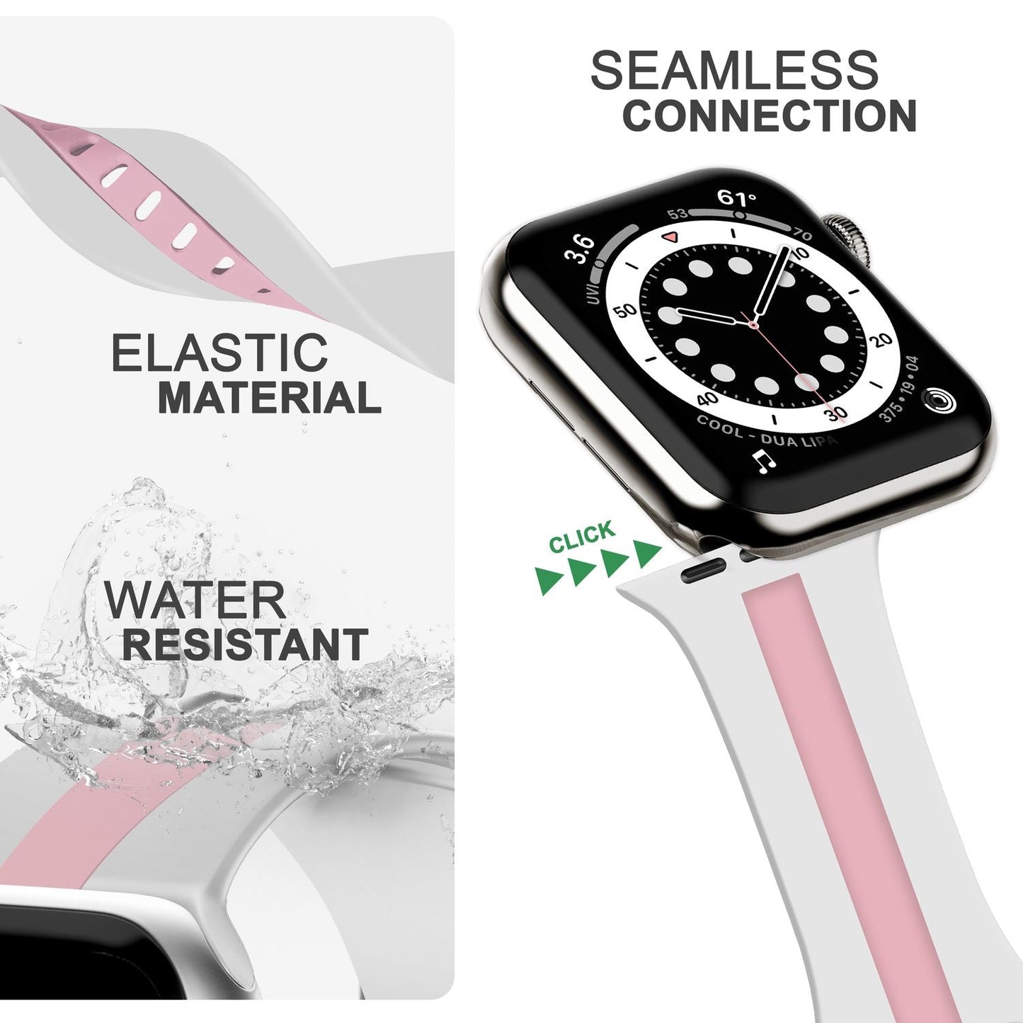 Röndótt sílikonól fyrir Apple Watch SE/8/7/6/5/4/3/2/1, 38mm 40mm 41mm