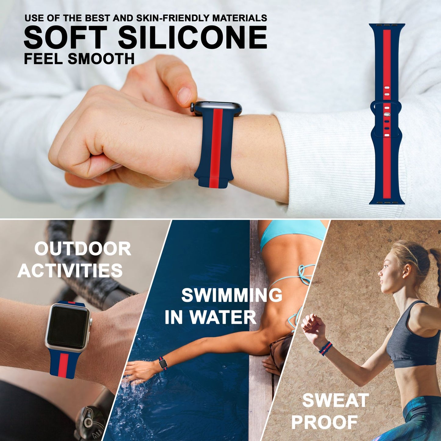 Silicone band for Apple Watch Ultra/SE/8/7/6/5/4/3/2/1, 42mm 44mm 45mm 49mm