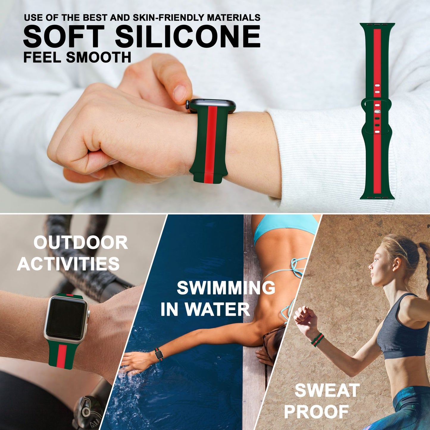 Silicone band for Apple Watch Ultra/SE/8/7/6/5/4/3/2/1, 42mm 44mm 45mm 49mm