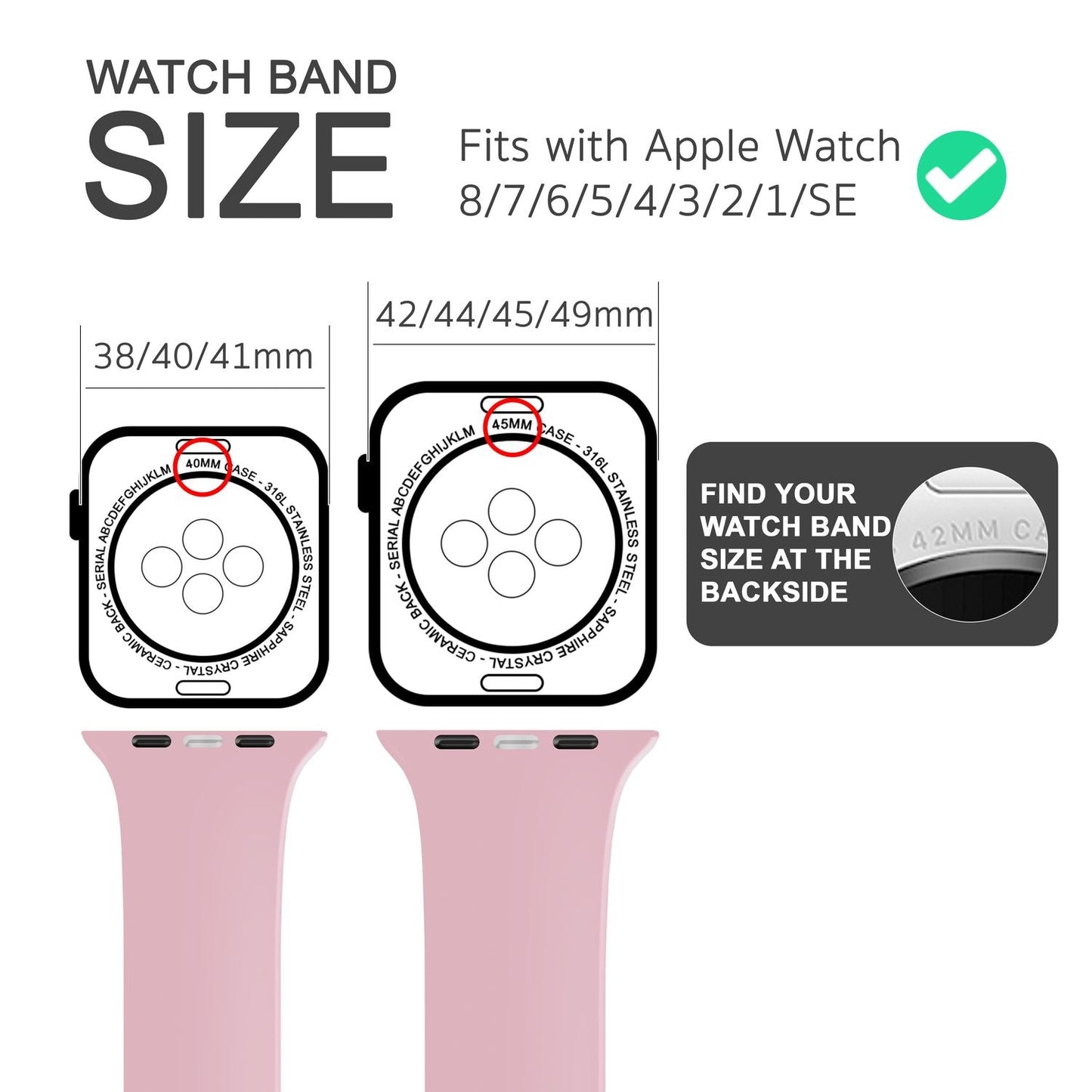 Silicone band for Apple Watch Ultra/SE/8/7/6/5/4/3/2/1, 42mm 44mm 45mm 49mm