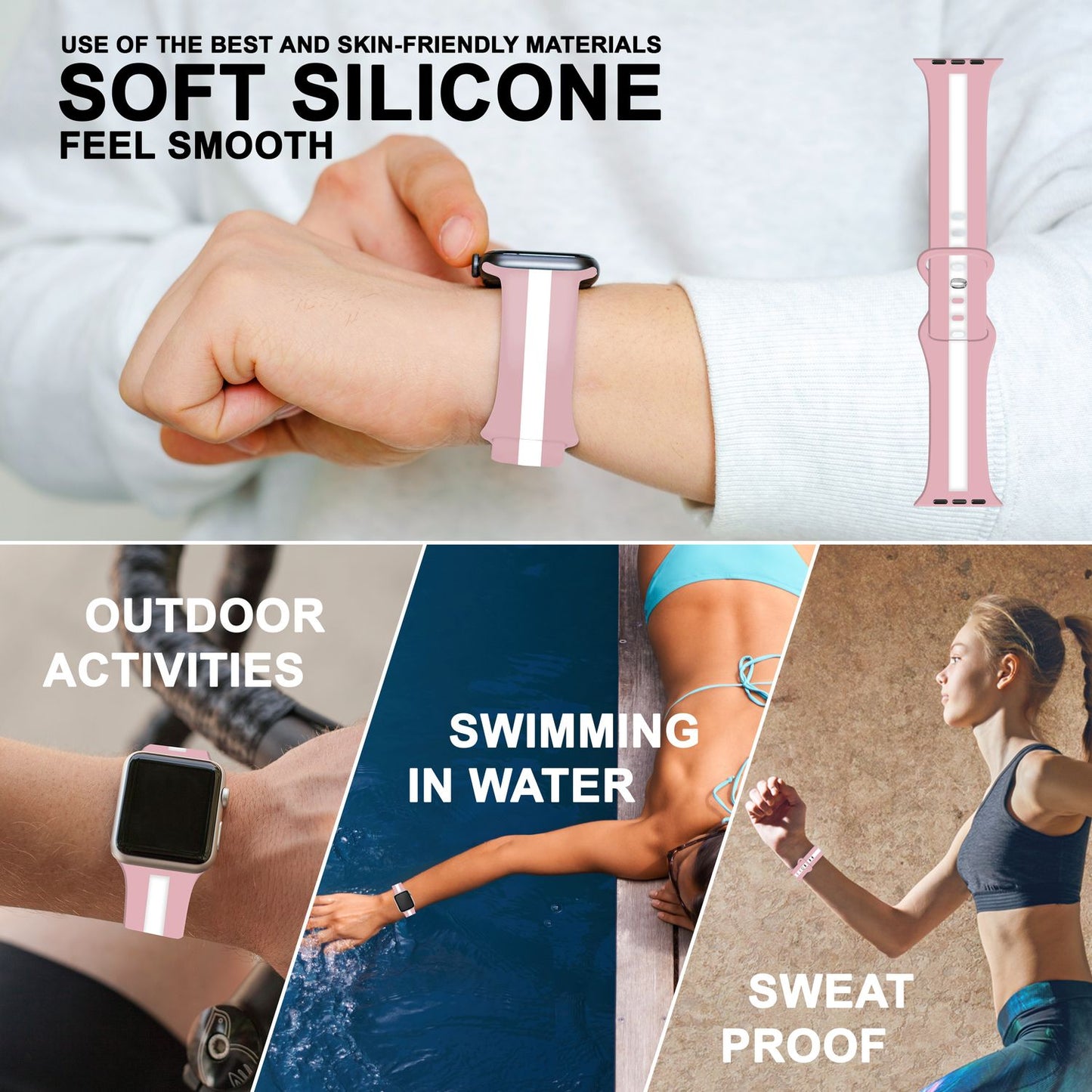 Silicone band for Apple Watch Ultra/SE/8/7/6/5/4/3/2/1, 42mm 44mm 45mm 49mm