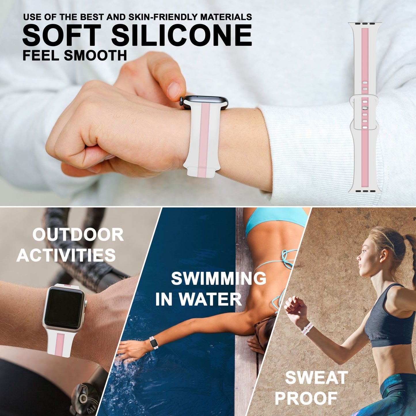 Silicone band for Apple Watch Ultra/SE/8/7/6/5/4/3/2/1, 42mm 44mm 45mm 49mm