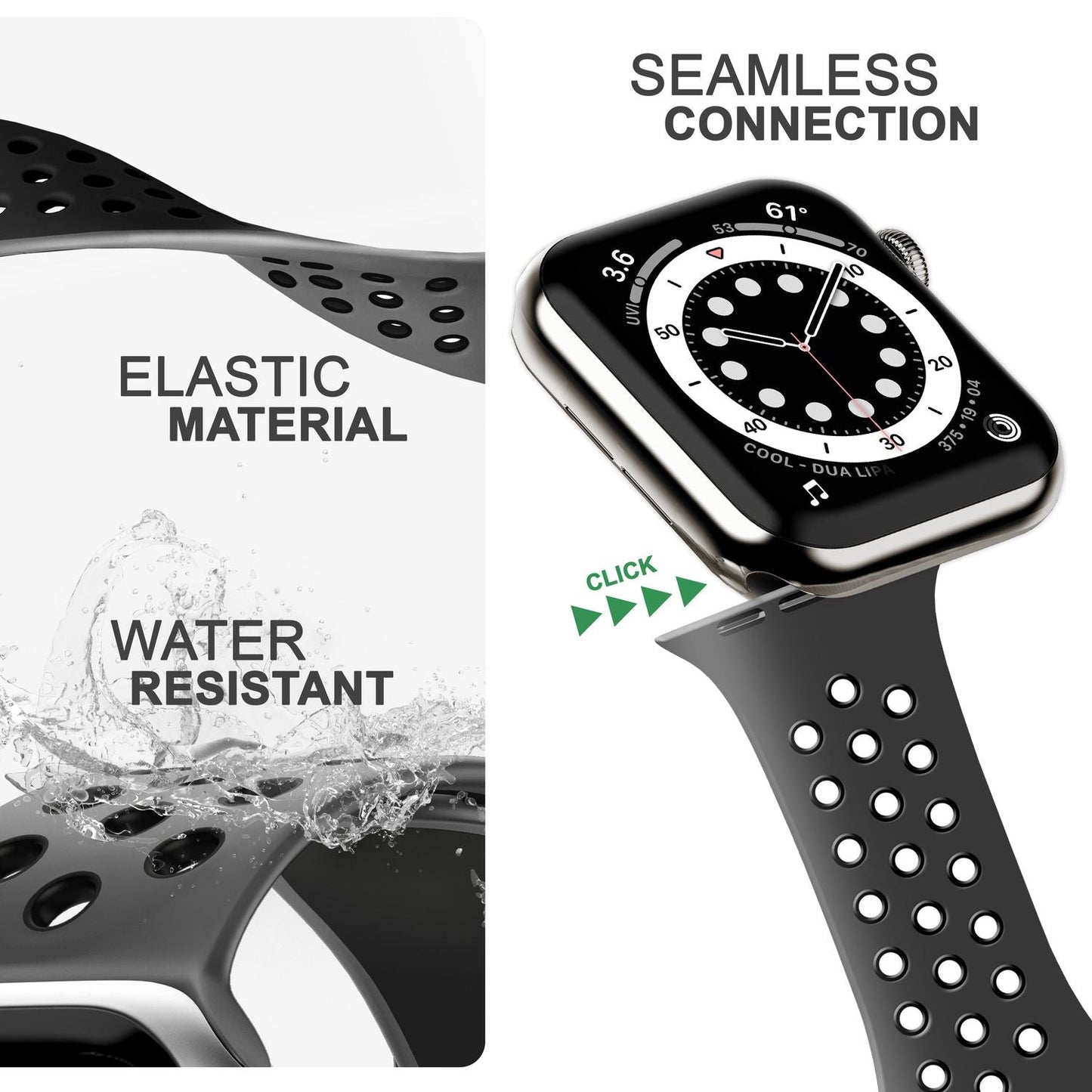 Loftflæðis sílikonól fyrir Apple Watch Ultra/SE/8/7/6/5/4/3/2/1, 38/40/41 mm