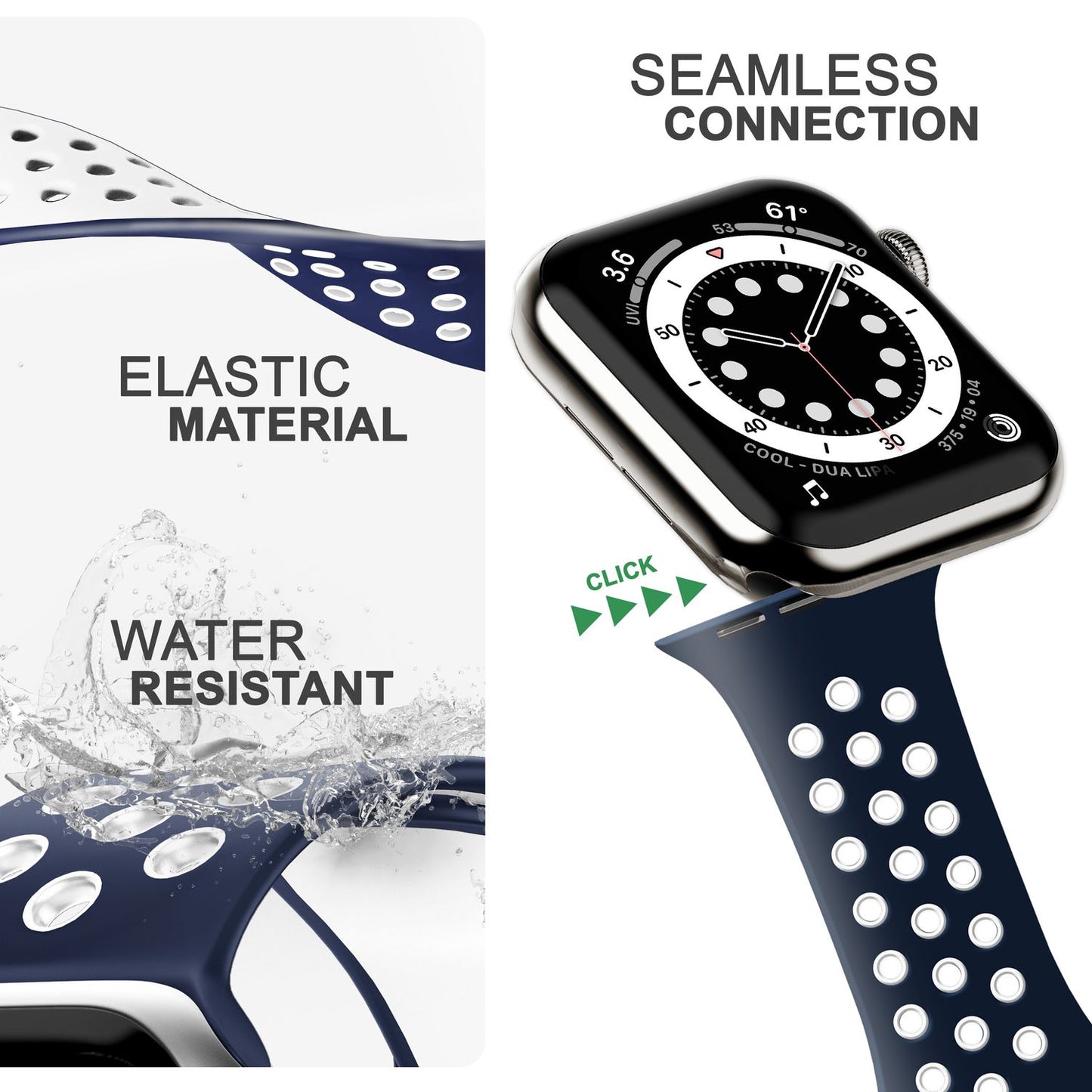 Loftflæðis sílikonól fyrir Apple Watch Ultra/SE/8/7/6/5/4/3/2/1, 42/44/45/49 mm