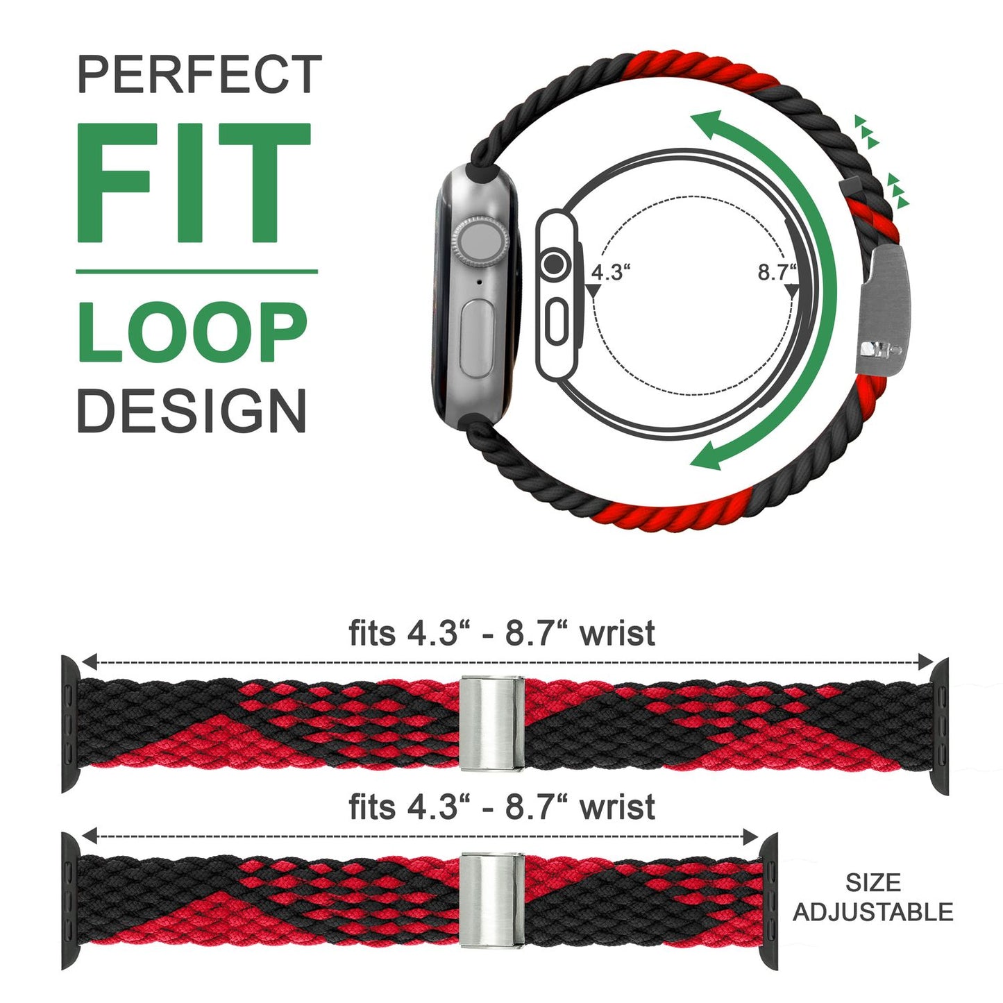 Fléttuð úról fyrir Apple Watch SE/8/7/6/5/4/3/2/1, 38/40/41 mm