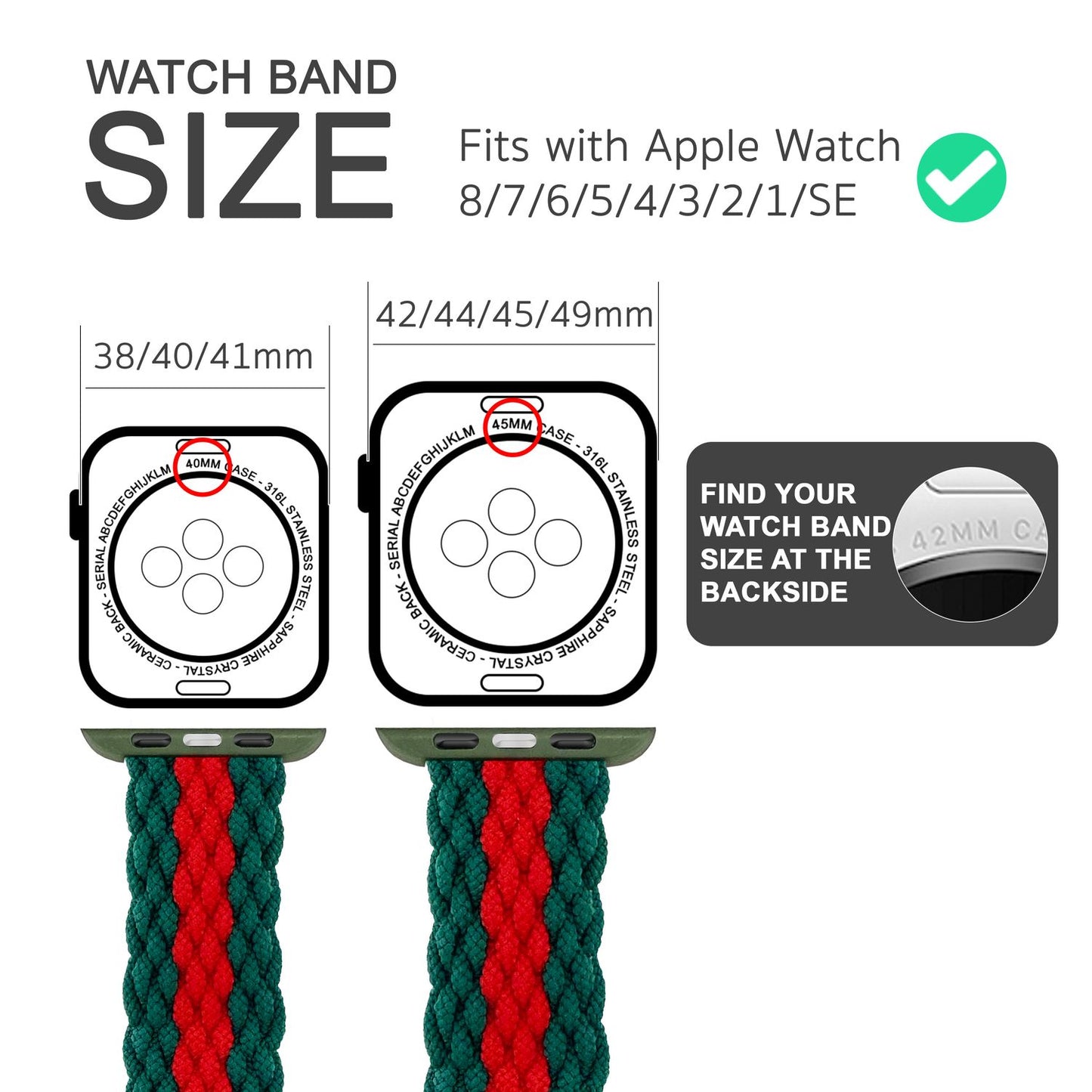 Braided watch band for Apple Watch Ultra/SE/8/7/6/5/4/3/2/1, 42/44/45/49mm