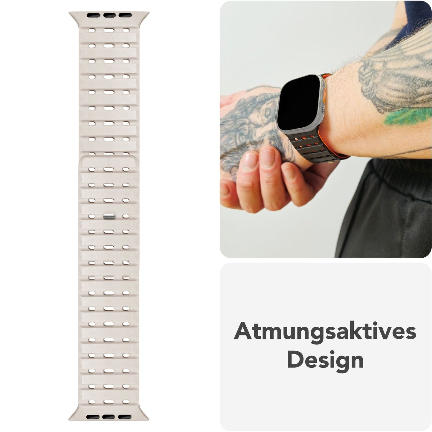 NALIA Volt armband fyrir Apple Watch Series Ultra/SE/10/9/8/7/6/5/4/3/2/1, kassastærð 42/44/45/49 mm, segulmagnað sílikonlykkjuband með smellulokun