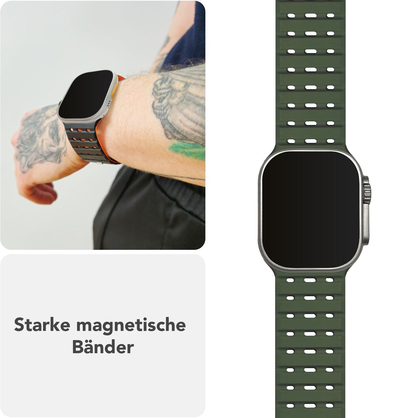 NALIA Volt armband fyrir Apple Watch Series Ultra/SE/10/9/8/7/6/5/4/3/2/1, kassastærð 42/44/45/49 mm, segulmagnað sílikonlykkjuband með smellulokun