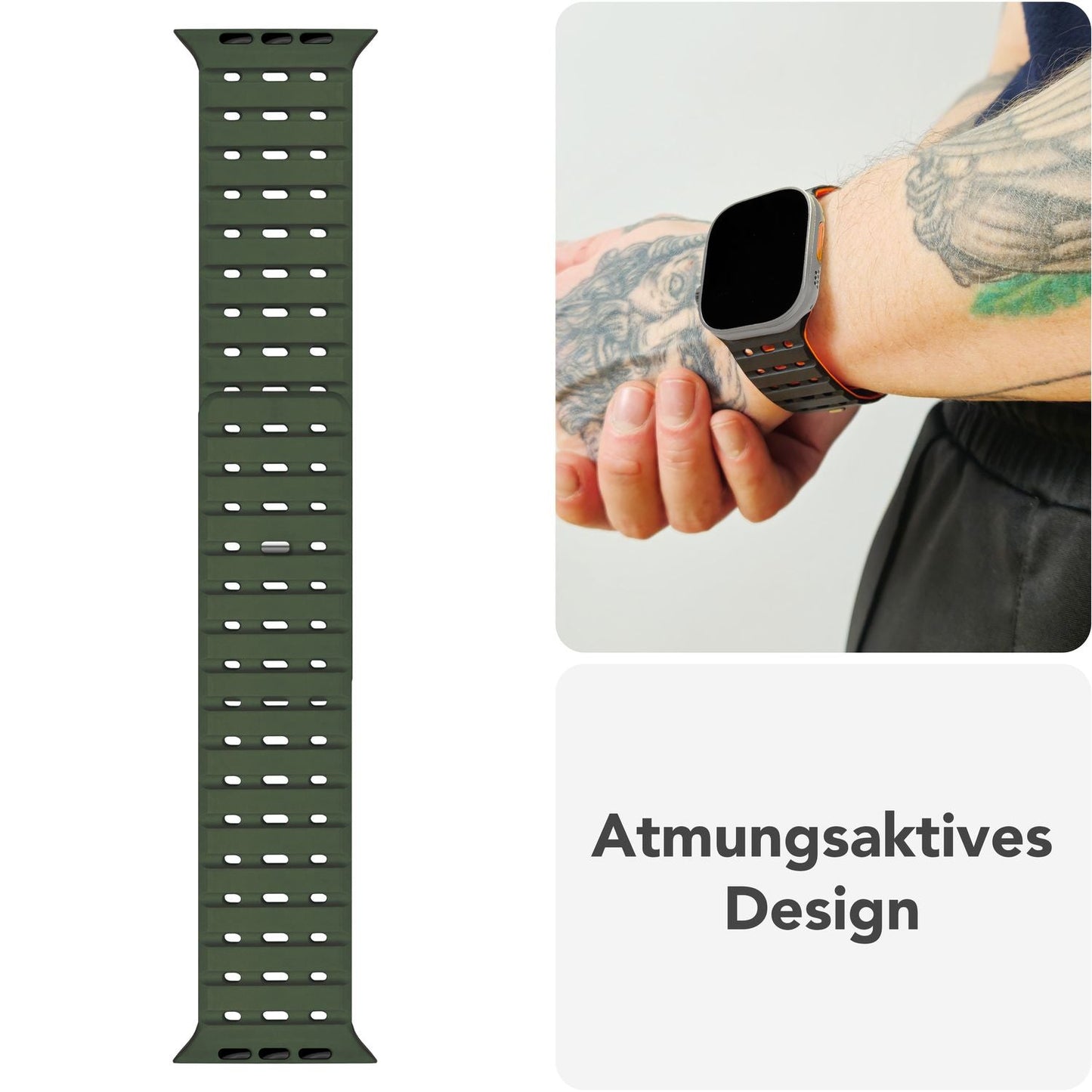 NALIA Volt armband fyrir Apple Watch Series Ultra/SE/10/9/8/7/6/5/4/3/2/1, kassastærð 42/44/45/49 mm, segulmagnað sílikonlykkjuband með smellulokun