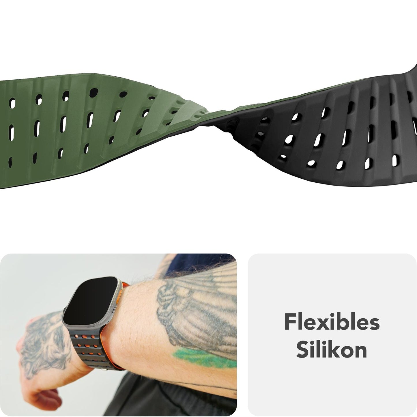 NALIA Volt armband fyrir Apple Watch Series Ultra/SE/10/9/8/7/6/5/4/3/2/1, kassastærð 42/44/45/49 mm, segulmagnað sílikonlykkjuband með smellulokun