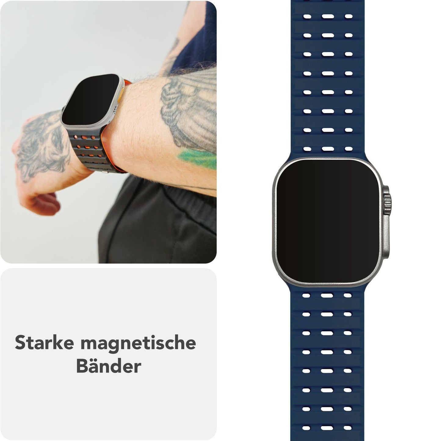 NALIA Volt armband fyrir Apple Watch Series Ultra/SE/10/9/8/7/6/5/4/3/2/1, kassastærð 42/44/45/49 mm, segulmagnað sílikonlykkjuband með smellulokun