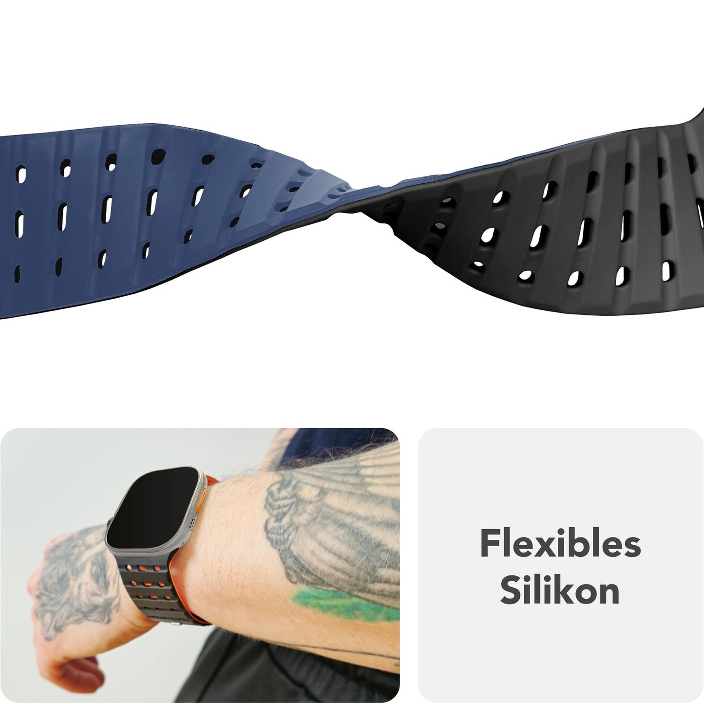 NALIA Volt armband fyrir Apple Watch Series Ultra/SE/10/9/8/7/6/5/4/3/2/1, kassastærð 42/44/45/49 mm, segulmagnað sílikonlykkjuband með smellulokun