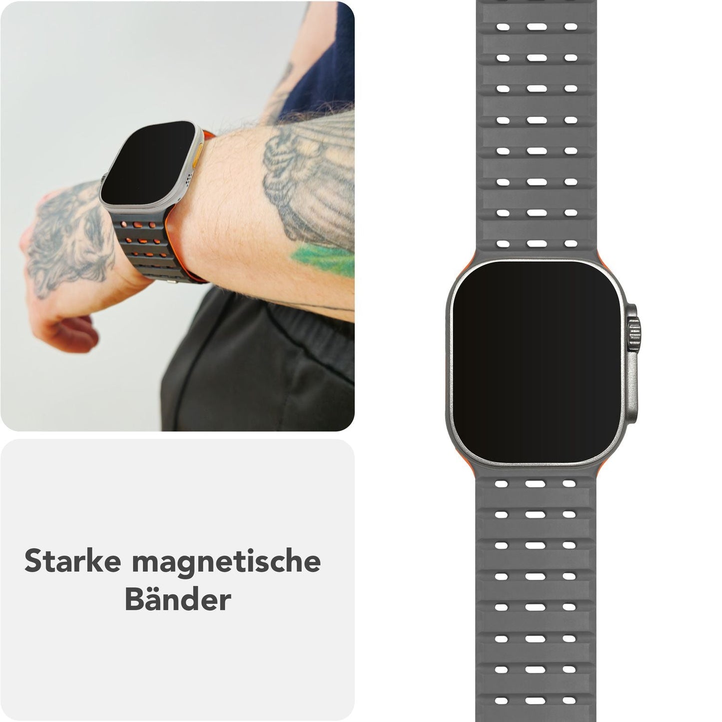 NALIA Volt armband fyrir Apple Watch Series Ultra/SE/10/9/8/7/6/5/4/3/2/1, kassastærð 42/44/45/49 mm, segulmagnað sílikonlykkjuband með smellulokun