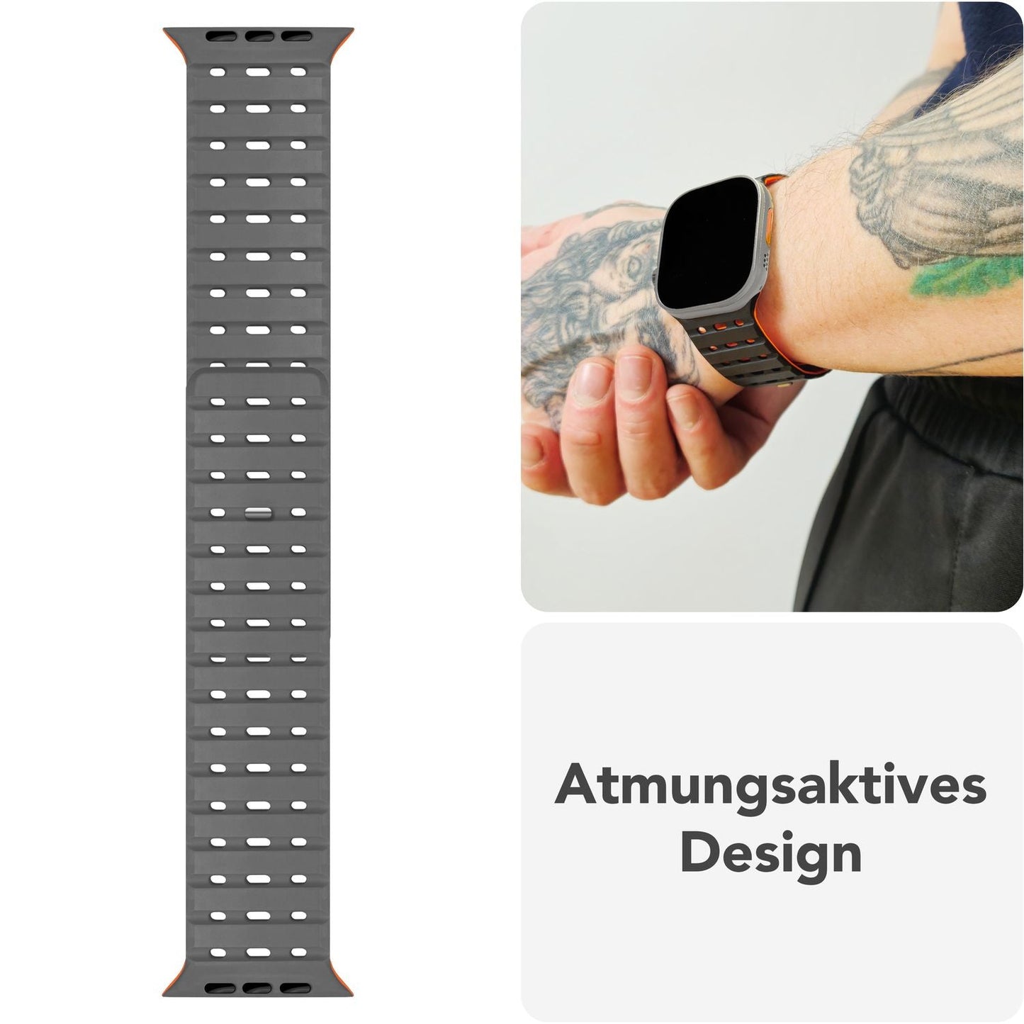 NALIA Volt armband fyrir Apple Watch Series Ultra/SE/10/9/8/7/6/5/4/3/2/1, kassastærð 42/44/45/49 mm, segulmagnað sílikonlykkjuband með smellulokun