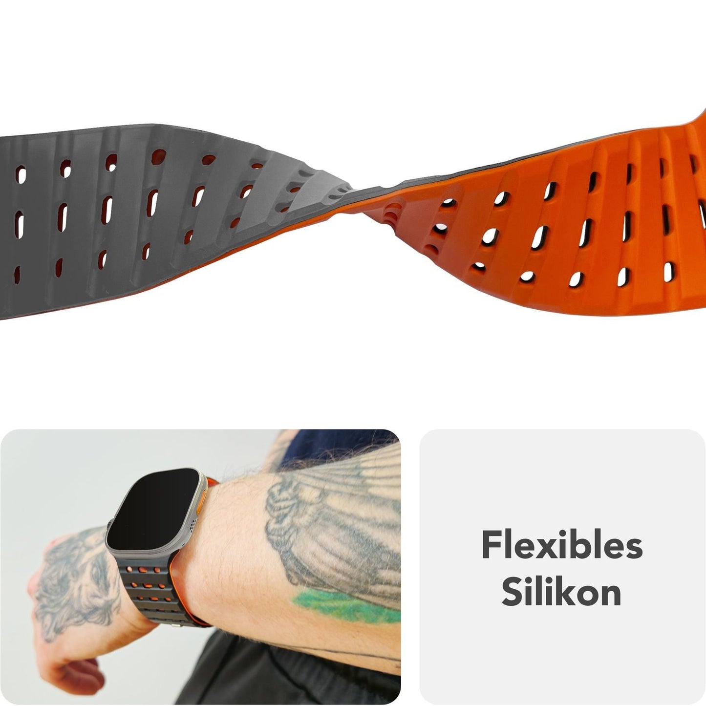 NALIA Volt armband fyrir Apple Watch Series Ultra/SE/10/9/8/7/6/5/4/3/2/1, kassastærð 42/44/45/49 mm, segulmagnað sílikonlykkjuband með smellulokun