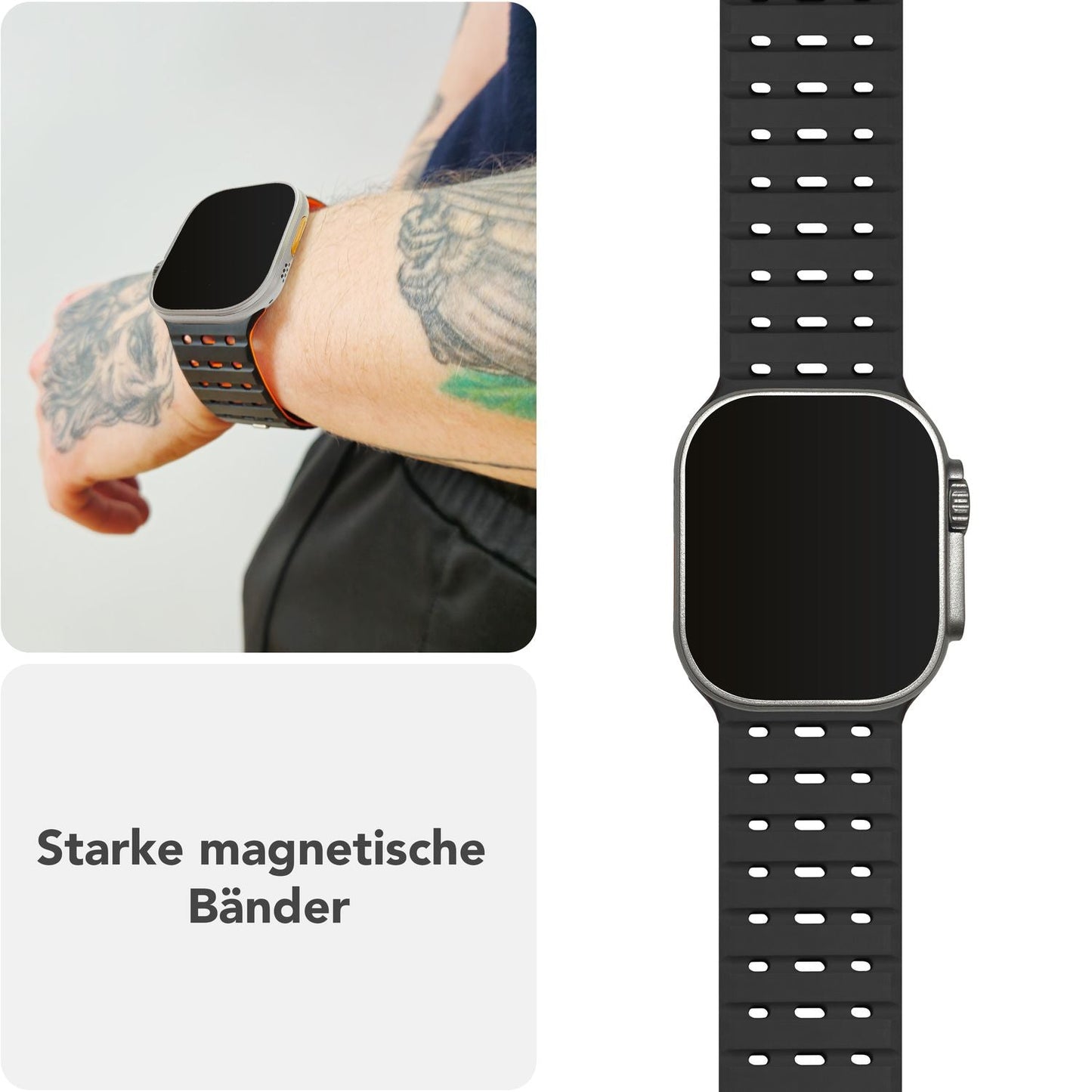 NALIA Volt armband fyrir Apple Watch Series Ultra/SE/10/9/8/7/6/5/4/3/2/1, kassastærð 42/44/45/49 mm, segulmagnað sílikonlykkjuband með smellulokun