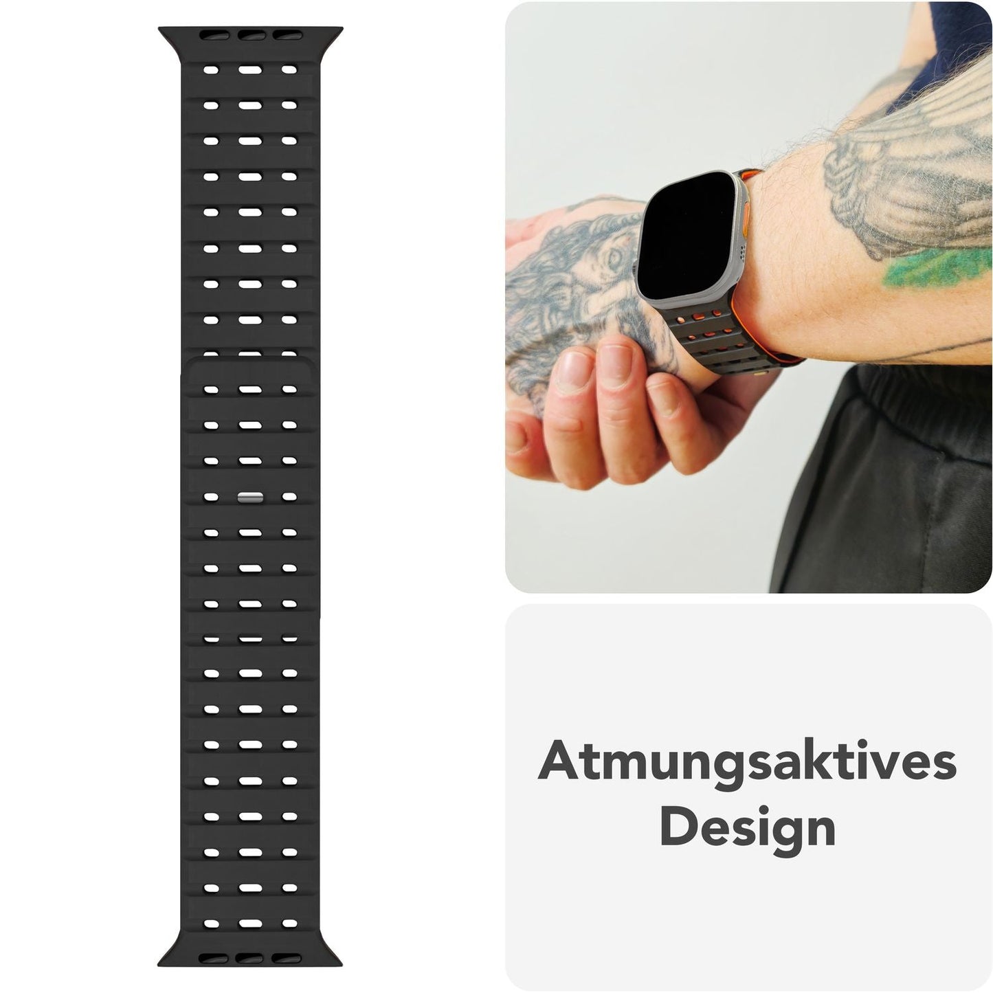 NALIA Volt armband fyrir Apple Watch Series Ultra/SE/10/9/8/7/6/5/4/3/2/1, kassastærð 42/44/45/49 mm, segulmagnað sílikonlykkjuband með smellulokun