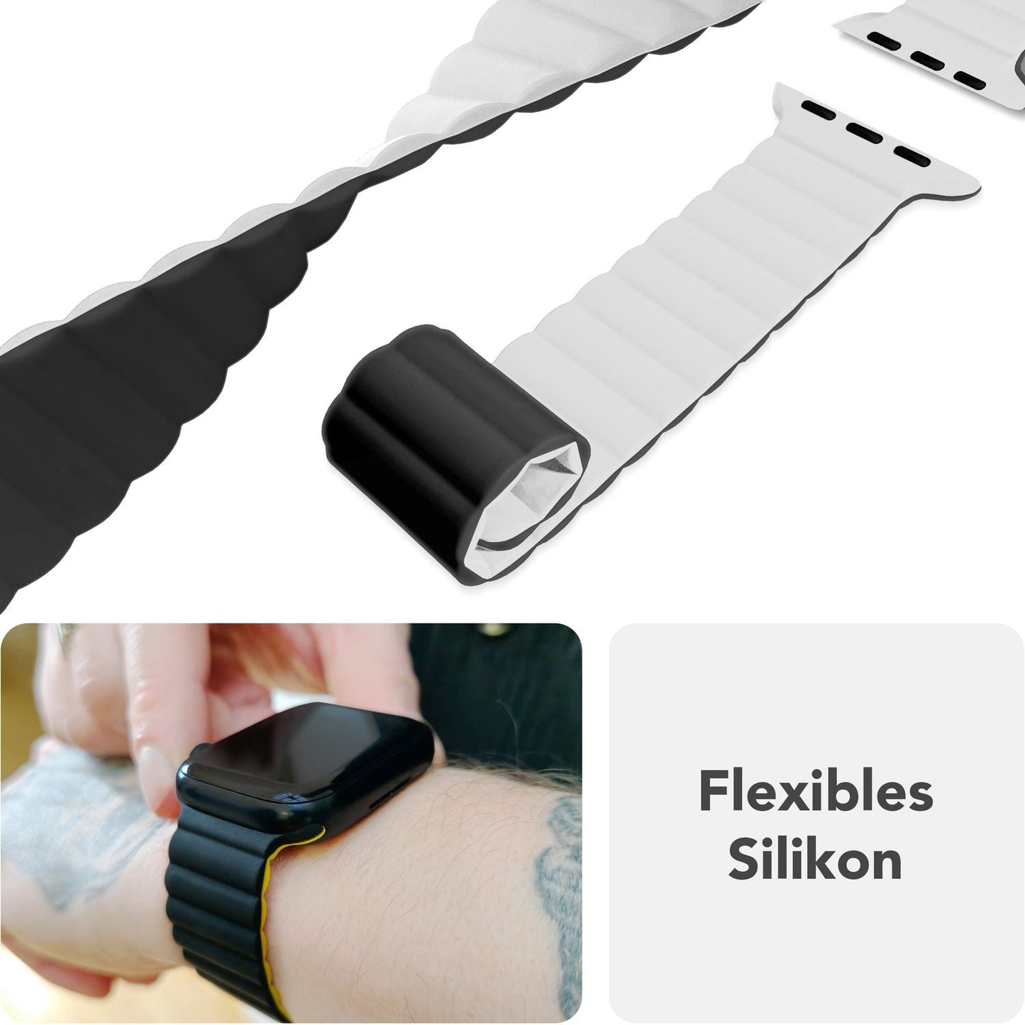 NALIA Core Band fyrir Apple Watch SE/10/9/8/7/6/5/4/3/2/1, kassastærð 38/40/41/42 mm, öndunarhæft sílikon segullykkju íþróttaband með rifuðum hönnun