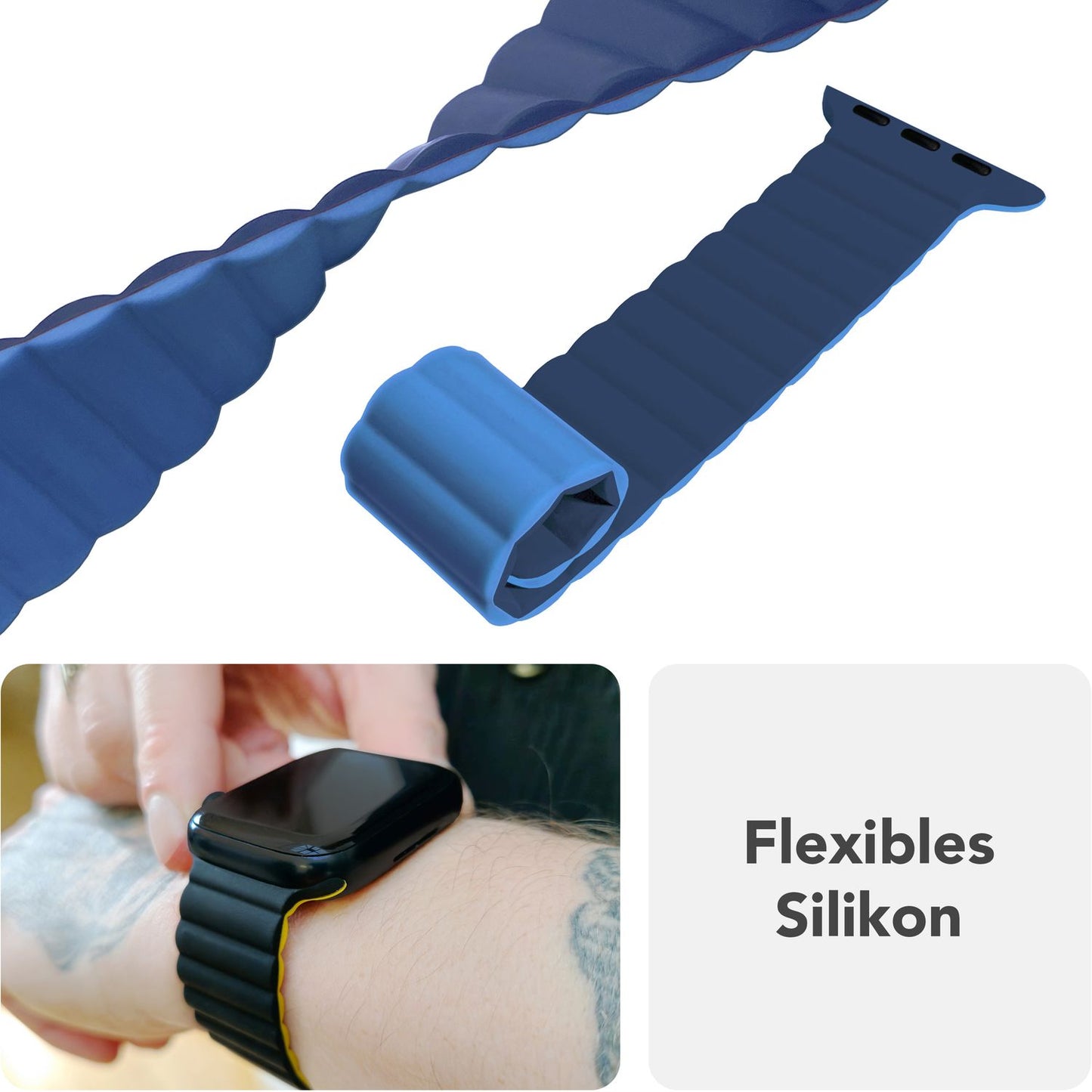 NALIA Core Band fyrir Apple Watch SE/10/9/8/7/6/5/4/3/2/1, kassastærð 38/40/41/42 mm, öndunarhæft sílikon segullykkju íþróttaband með rifuðum hönnun