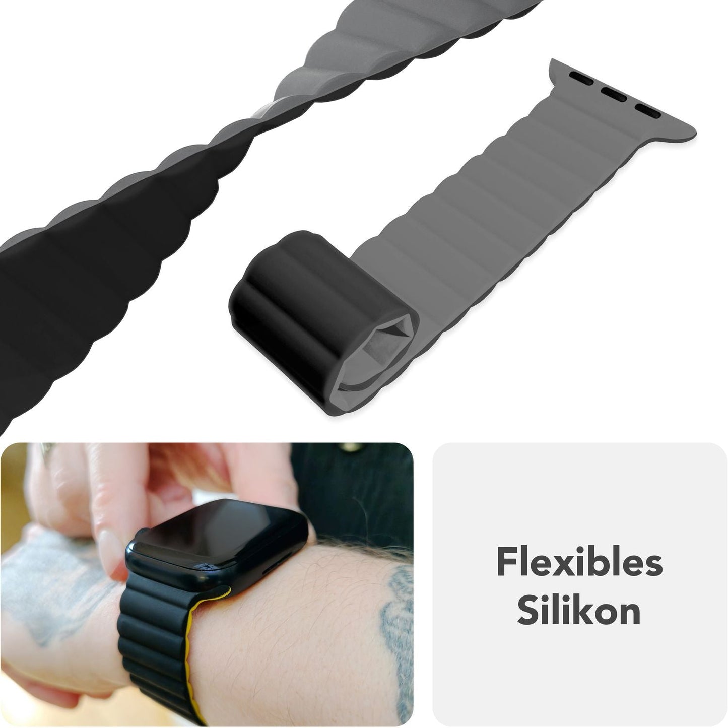 NALIA Core Band fyrir Apple Watch SE/10/9/8/7/6/5/4/3/2/1, kassastærð 38/40/41/42 mm, öndunarhæft sílikon segullykkju íþróttaband með rifuðum hönnun