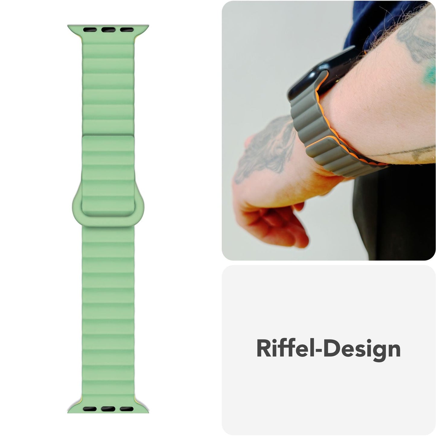 NALIA Core Band fyrir Apple Watch SE/10/9/8/7/6/5/4/3/2/1, kassastærð 38/40/41/42 mm, öndunarhæft sílikon segullykkju íþróttaband með rifuðum hönnun
