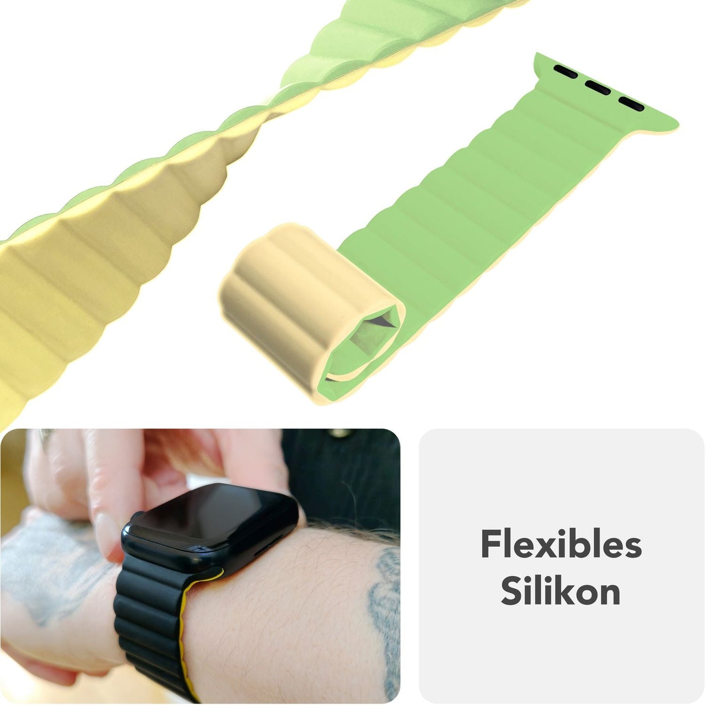 NALIA Core Band fyrir Apple Watch SE/10/9/8/7/6/5/4/3/2/1, kassastærð 38/40/41/42 mm, öndunarhæft sílikon segullykkju íþróttaband með rifuðum hönnun