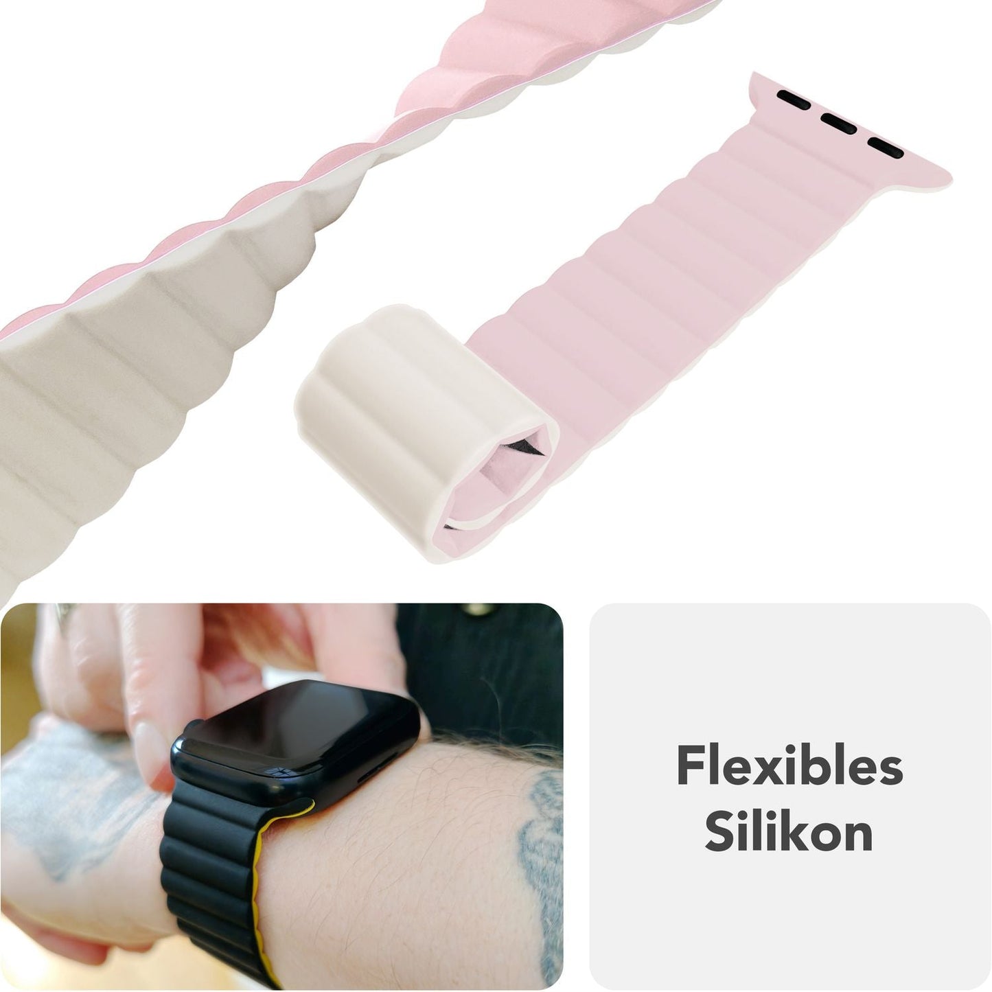 NALIA Core Band fyrir Apple Watch SE/10/9/8/7/6/5/4/3/2/1, kassastærð 38/40/41/42 mm, öndunarhæft sílikon segullykkju íþróttaband með rifuðum hönnun