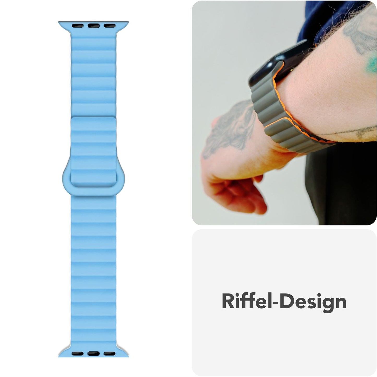 NALIA Core Band fyrir Apple Watch SE/10/9/8/7/6/5/4/3/2/1, kassastærð 38/40/41/42 mm, öndunarhæft sílikon segullykkju íþróttaband með rifuðum hönnun