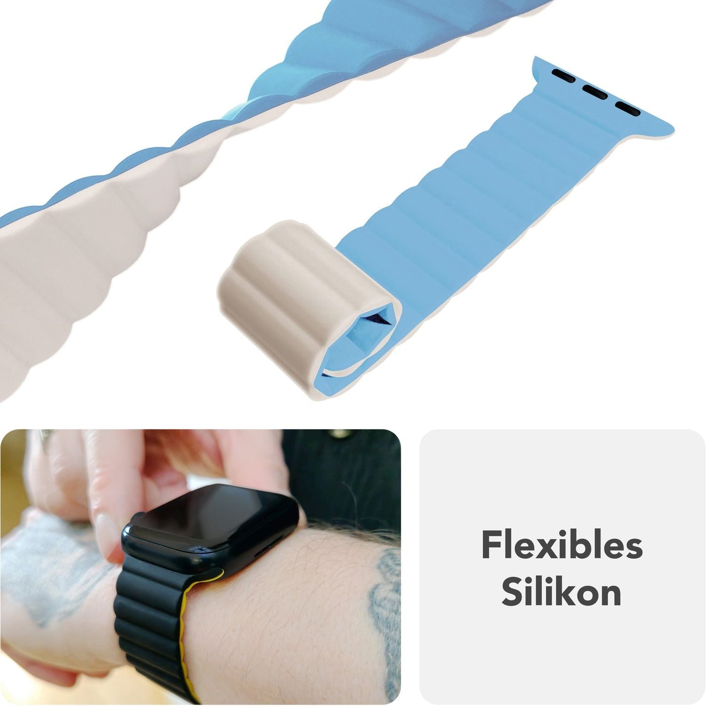 NALIA Core Band fyrir Apple Watch SE/10/9/8/7/6/5/4/3/2/1, kassastærð 38/40/41/42 mm, öndunarhæft sílikon segullykkju íþróttaband með rifuðum hönnun