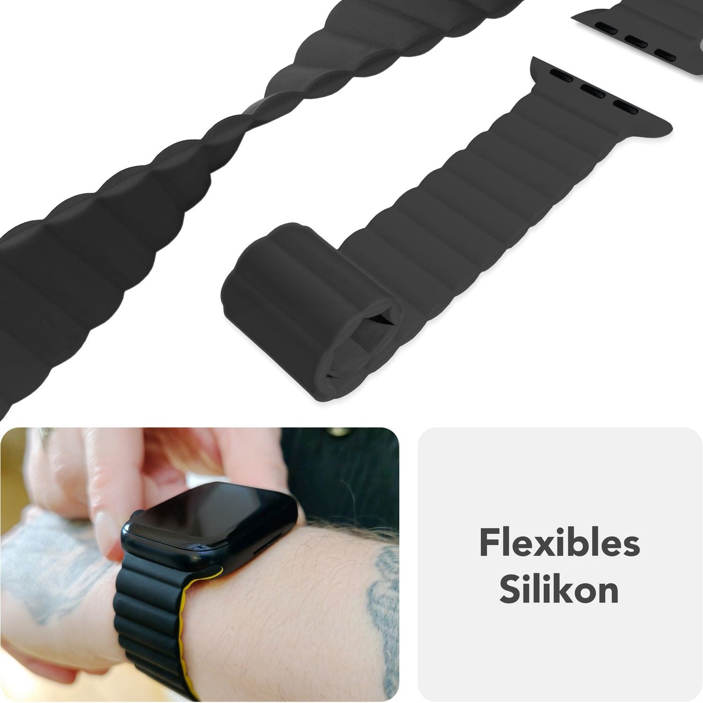 NALIA Core Band fyrir Apple Watch SE/10/9/8/7/6/5/4/3/2/1, kassastærð 38/40/41/42 mm, öndunarhæft sílikon segullykkju íþróttaband með rifuðum hönnun