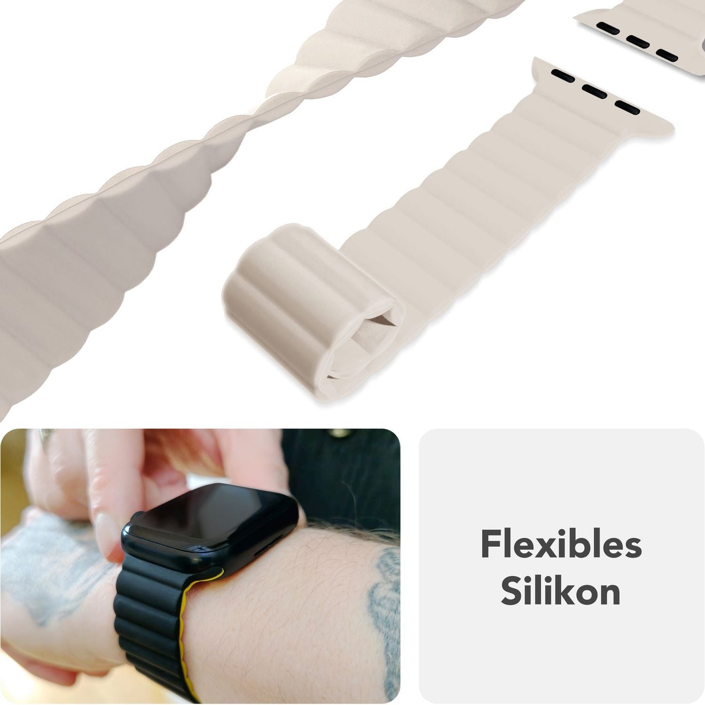 NALIA Core Band fyrir Apple Watch SE/10/9/8/7/6/5/4/3/2/1, kassastærð 38/40/41/42 mm, öndunarhæft sílikon segullykkju íþróttaband með rifuðum hönnun