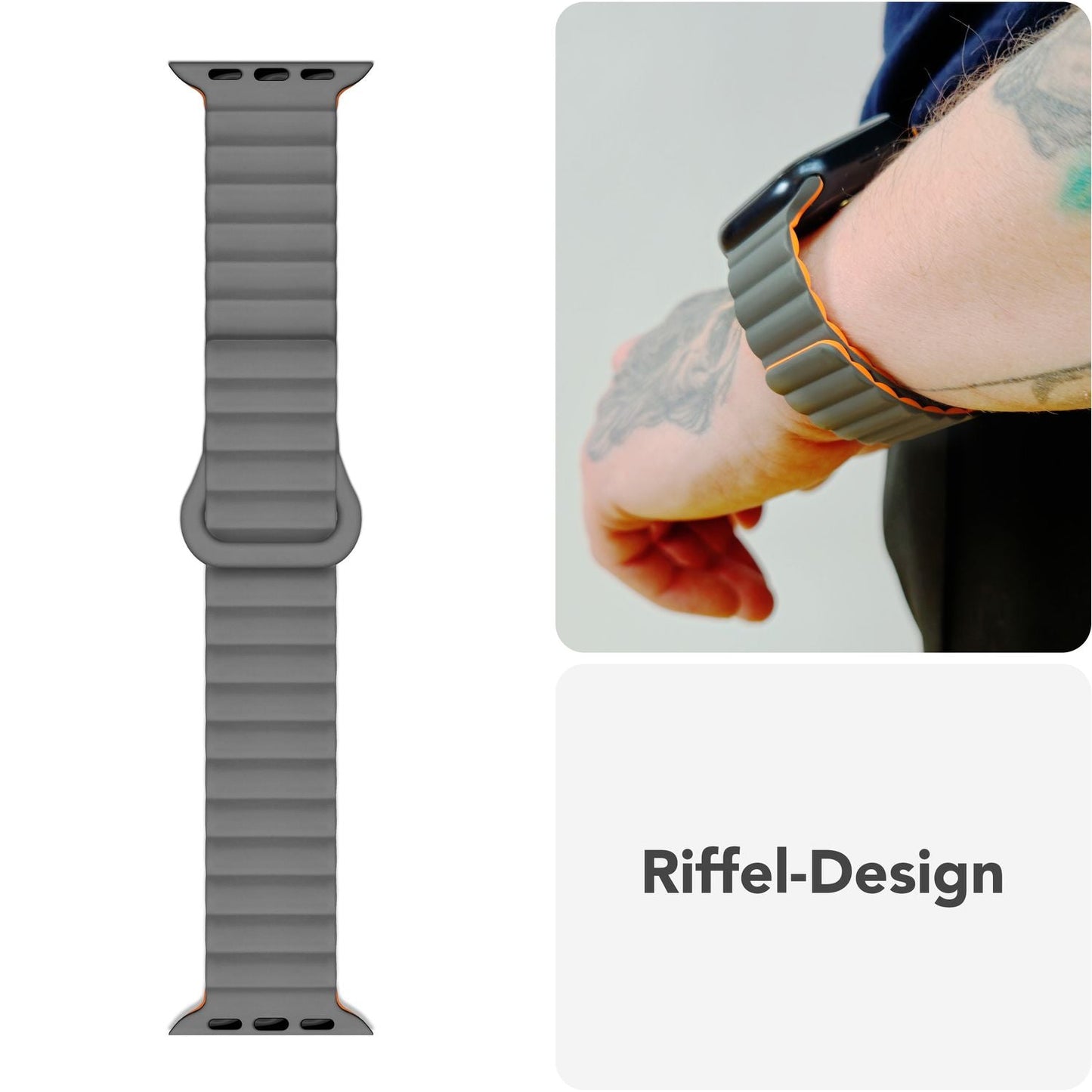 NALIA Core Band fyrir Apple Watch SE/10/9/8/7/6/5/4/3/2/1, kassastærð 38/40/41/42 mm, öndunarhæft sílikon segullykkju íþróttaband með rifuðum hönnun