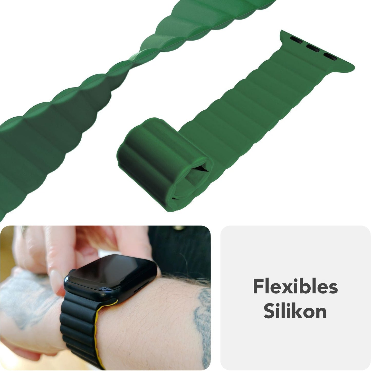 NALIA Core Band fyrir Apple Watch Ultra/SE/10/9/8/7/6/5/4/3/2/1, kassastærð 42/44/45/46/49 mm, öndunarhæft sílikon segulmagnað íþróttaband með rifinni hönnun